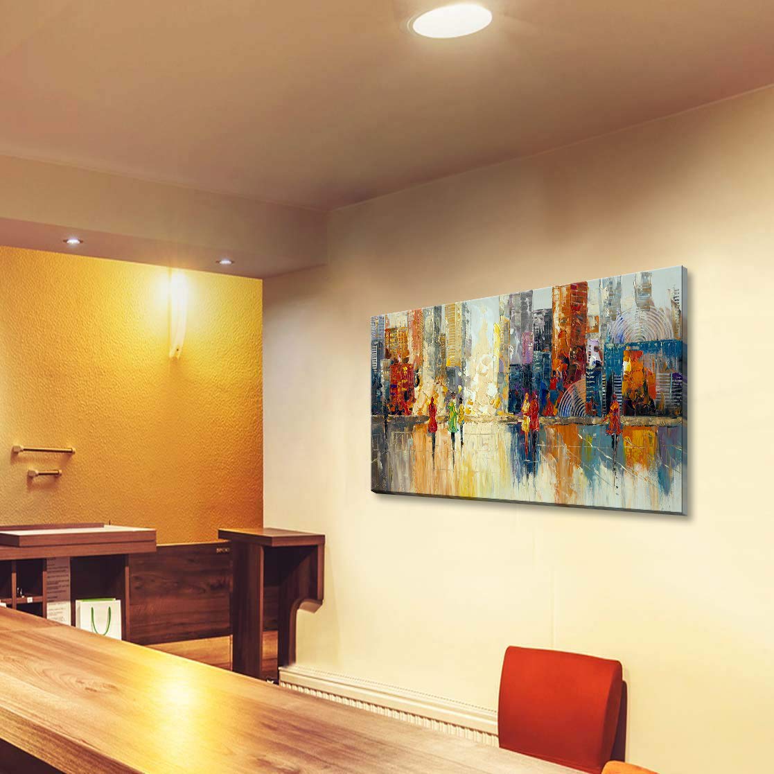 Large Abstract Cityscape Canvas Wall Art - Modern New York City Painting, Romantic Street Scenery for Home, Office & Bathroom Decor | Perfect for Living Room, Bedroom & Workspace Aesthetics