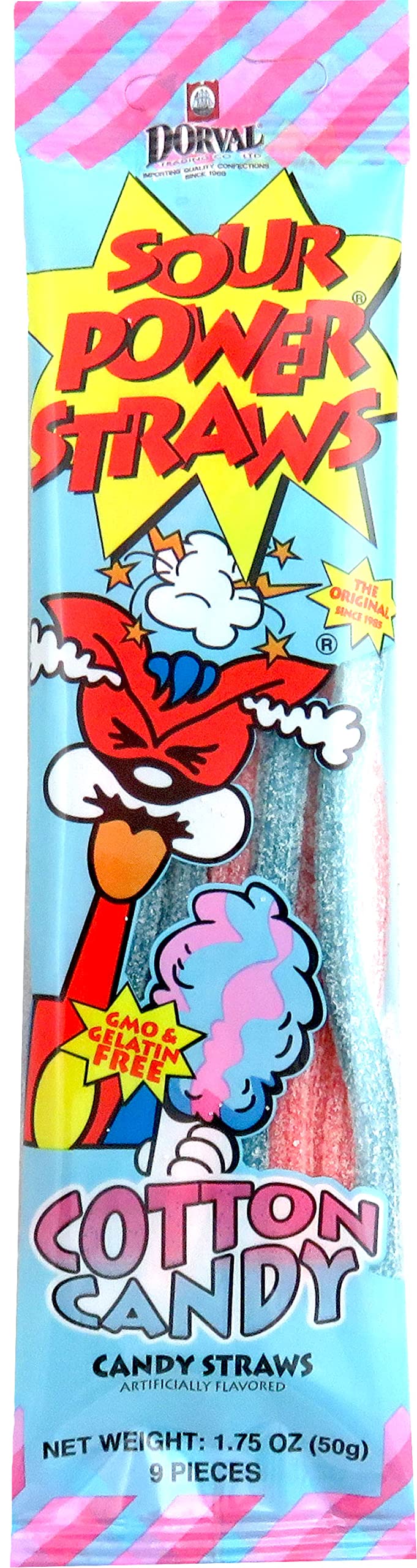 Sour Power Candy Straws - 24 Pack of 1.75oz Cotton Candy Flavor Fun Straws | Party Favors, Birthday Treats & Classroom Rewards