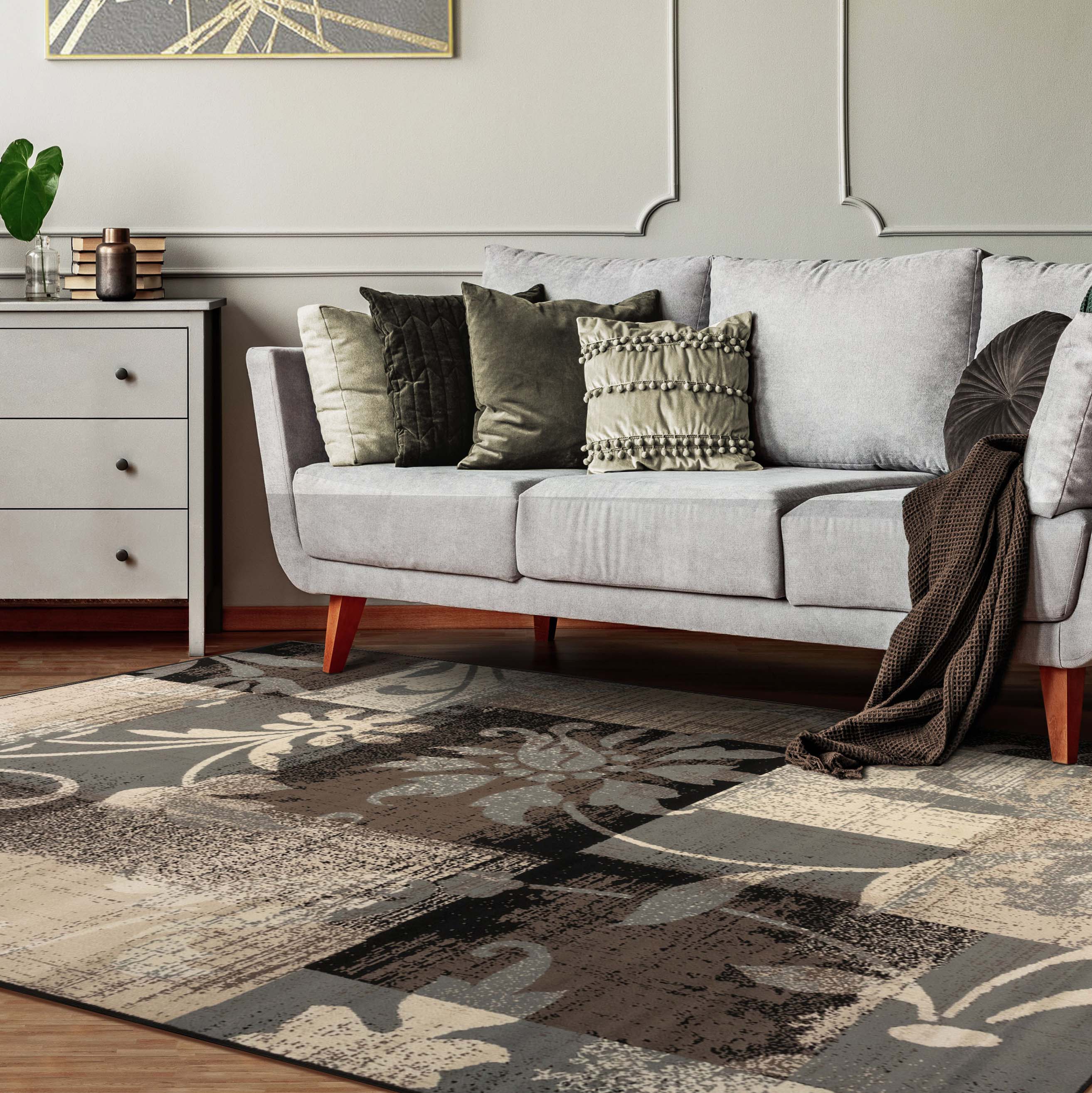 Stylish Pastiche Contemporary Floral Patchwork Area Rug - Non-Slip Indoor Runner for Living Room, Bedroom & Hallway Decor