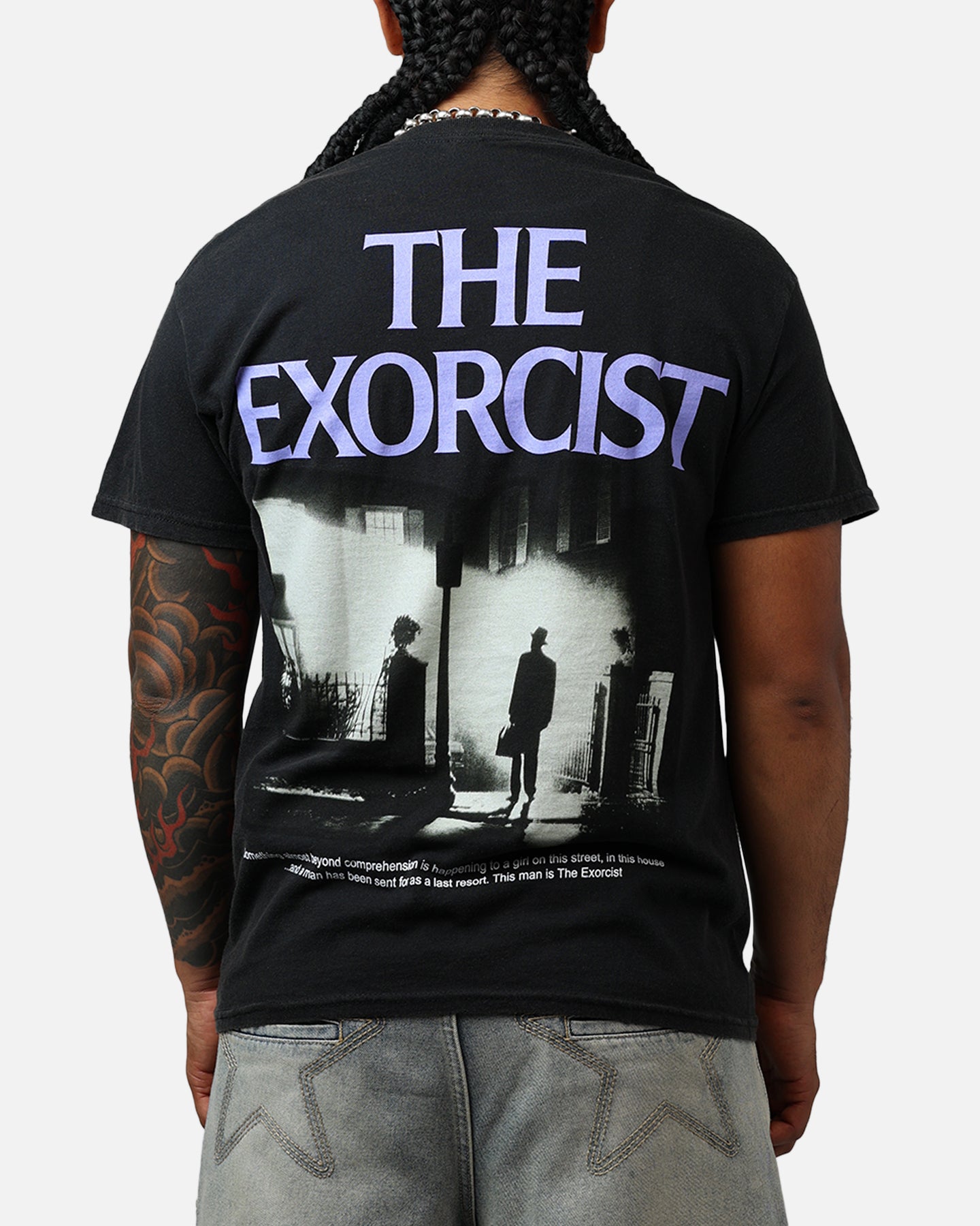 American Thrift The Exorcist Movie Poster Graphic T-Shirt - Black Vintage Wash - Horror Film Fan Merchandise for Halloween & Movie Nights