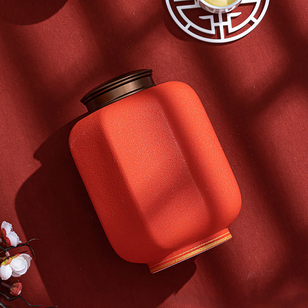 Traditional Chinese Palace Lantern Style Red Tea Caddy - Elegant Tea Storage Canister for Loose Leaf Tea - Perfect for Home Decor, Tea Ceremonies & Gift Giving