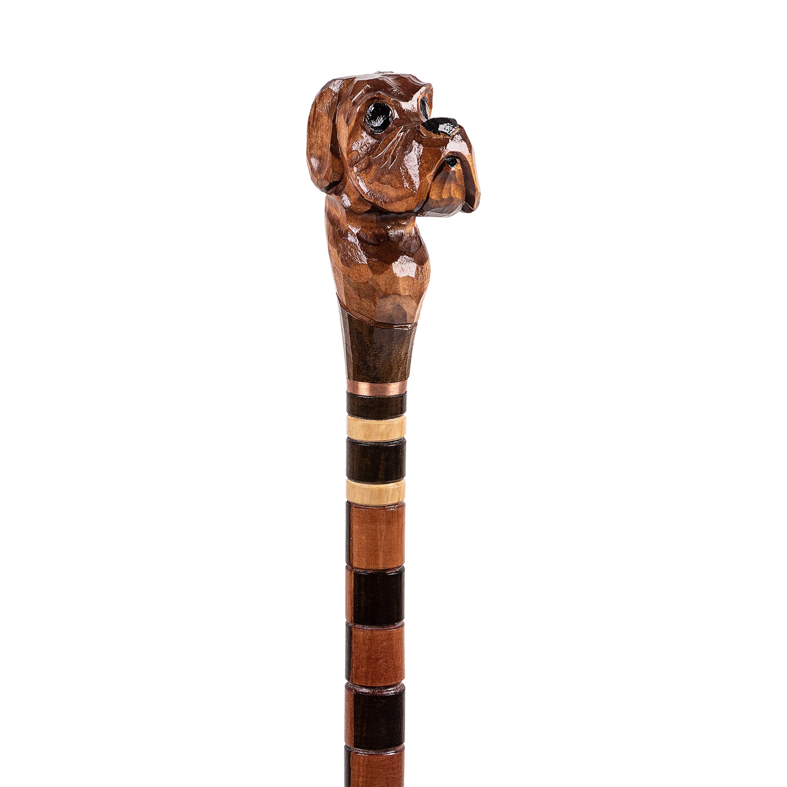 Handmade Wooden Dog Carved Walking Cane - Premium Handcrafted Hiking Stick for Men & Women - Perfect Gift for Outdoors, Hiking, and Elderly Support