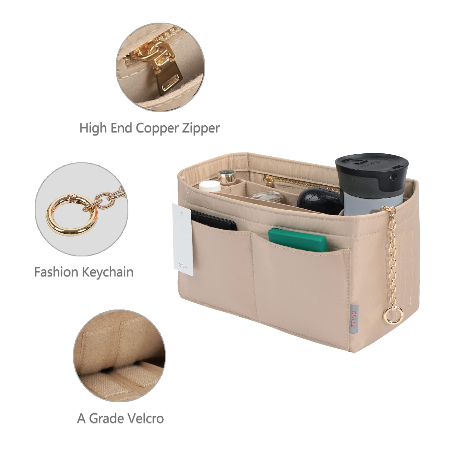 Felt Purse Organizer Insert with Zipper & Sewn Bottom - 6 Sizes for Louis Vuitton Speedy, Neverfull, Graceful Handbags | Perfect for Travel, Work & Everyday Organization