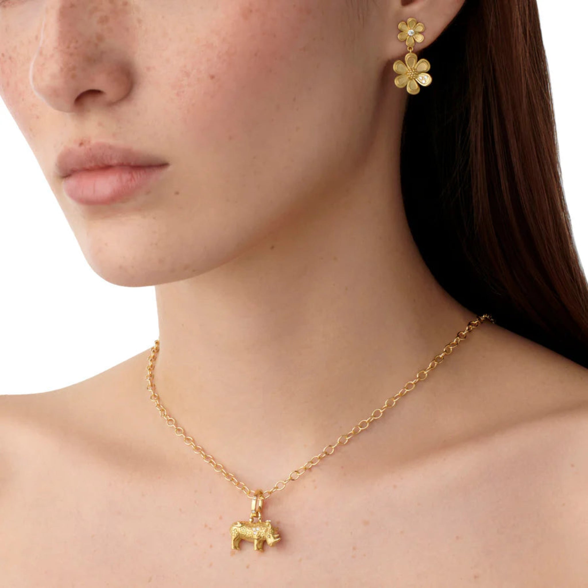 Temple St. Clair Small Kifaru Rhino Pendant - 18K Gold Plated Animal Jewelry for Women, Unique Handmade Necklace Gift for Her, Perfect for Everyday Wear & Special Occasions