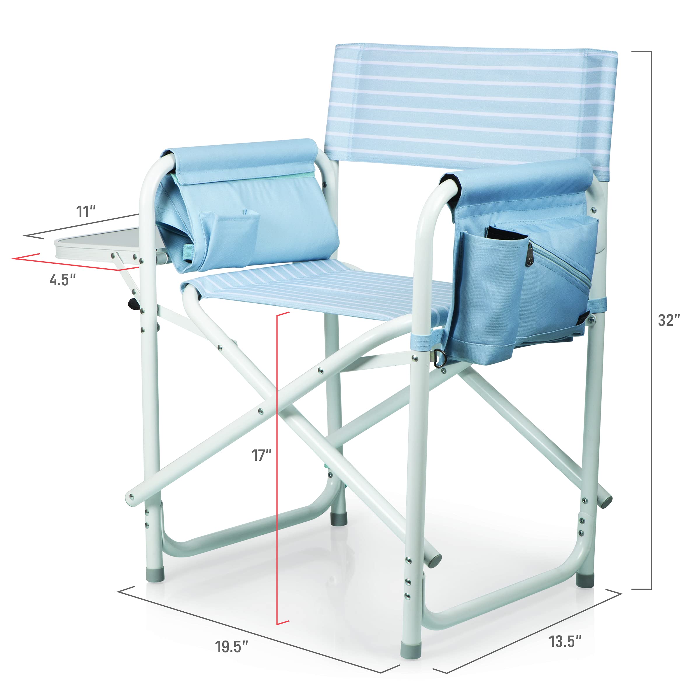 Picnic TIME Outdoor Directors Chair with Side Table - Portable Folding Beach Chair for Adults, Sturdy Camping Chair with Built-in Table - Perfect for Beach, Backyard, Camping & Outdoor Relaxation