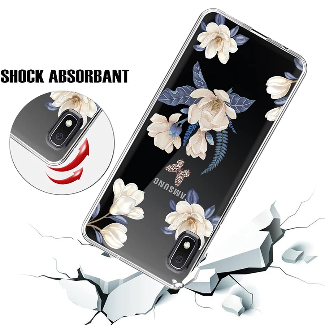 Cute Clear Slim Shockproof TPU Case for Samsung Galaxy A10E - Soft Flexible Protective Cover with Floral Design for Women & Girls (White Flower) | Perfect for Everyday Use, School & Work Protection