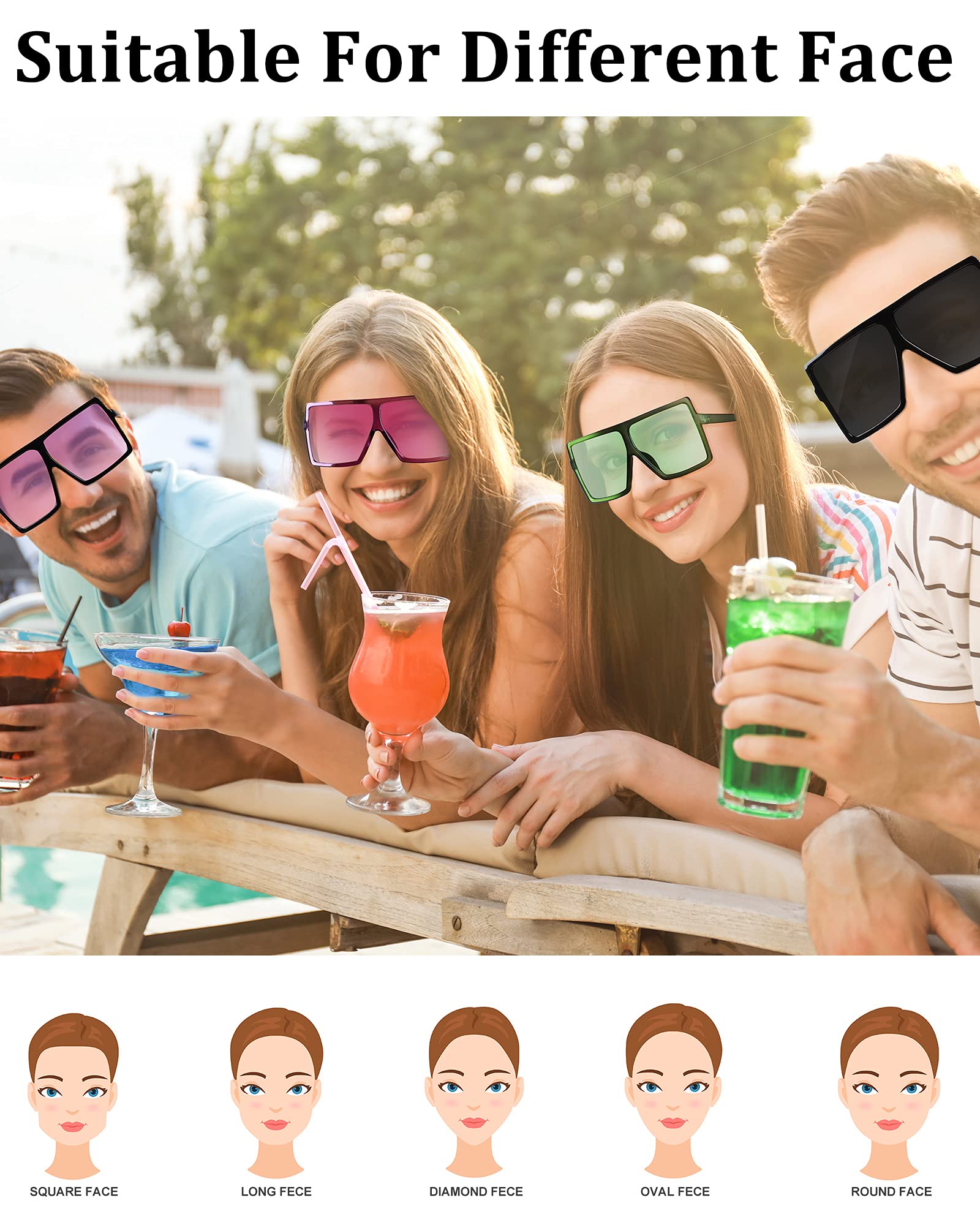Frienda 20 Pairs Square Oversized Sunglasses for Women & Men - Fashionable Flat Top Shades in 20 Stylish Designs | Perfect for Beach, Driving & Outdoor Activities