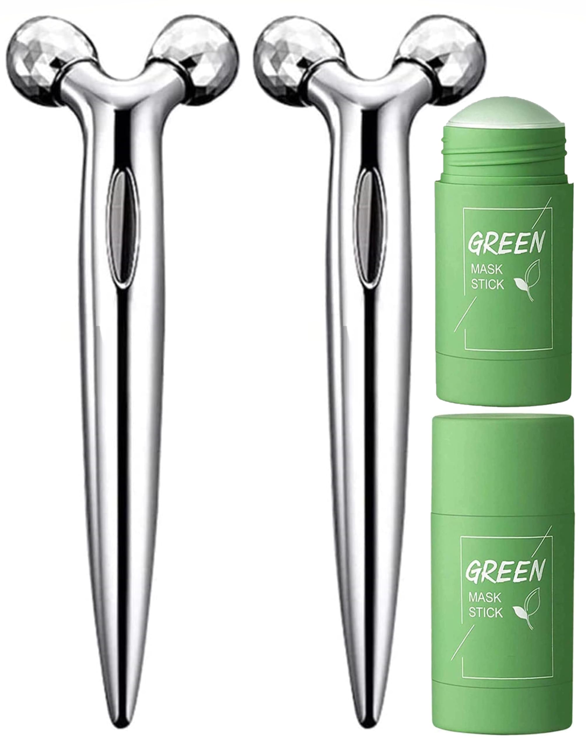 N.Y.N Beauty 3D Facial Roller & Green Tea Clay Mask Set - Skin Tightening Massager, Oil Control & Anti-Acne Treatment for Glowing Complexion | Perfect for Daily Skincare Routine & Spa Night Self-Care