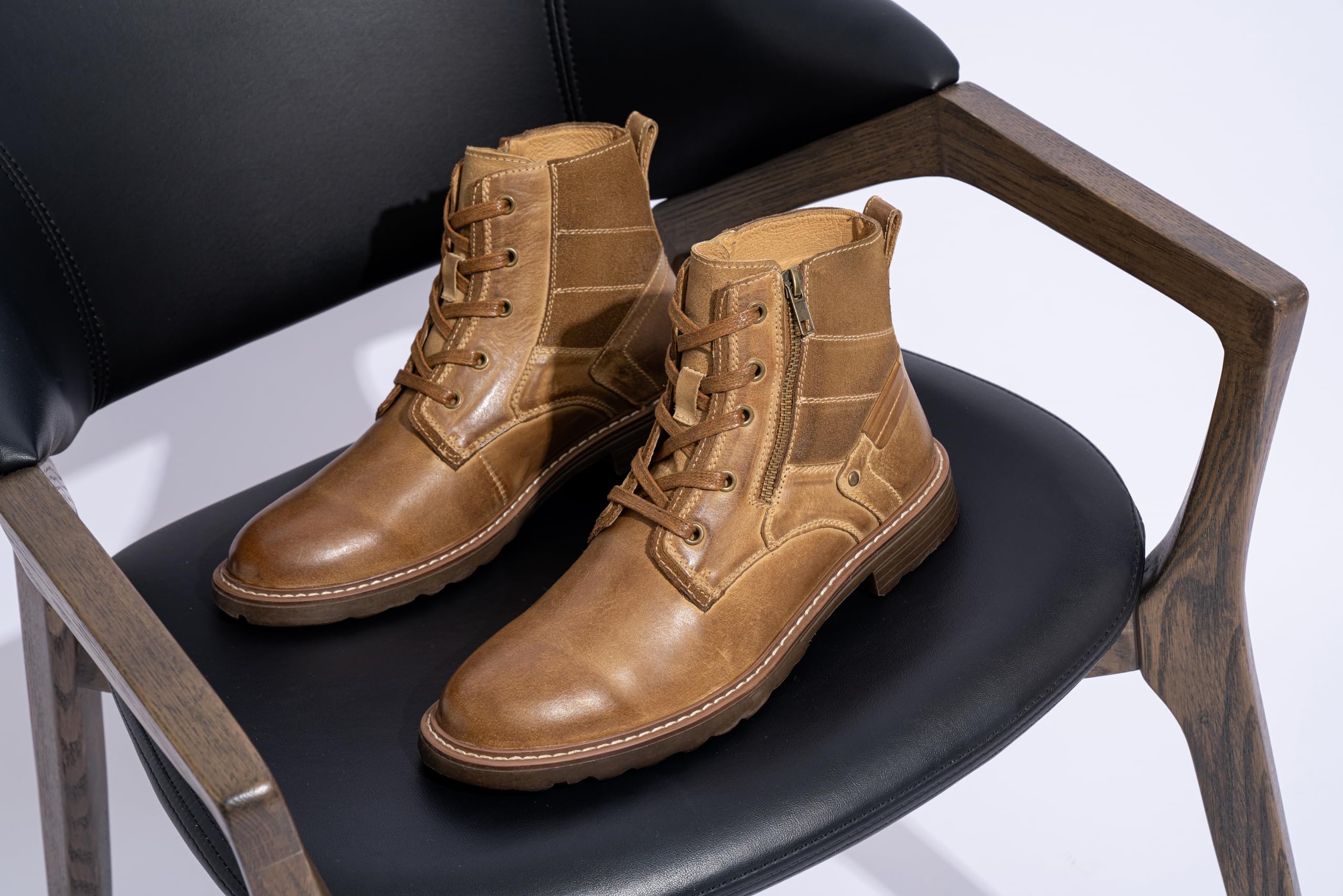 **Vostey Men's Waterproof Motorcycle Chukka Boots - Casual & Durable Leather Boots for Riding, Work & Outdoor Activities**