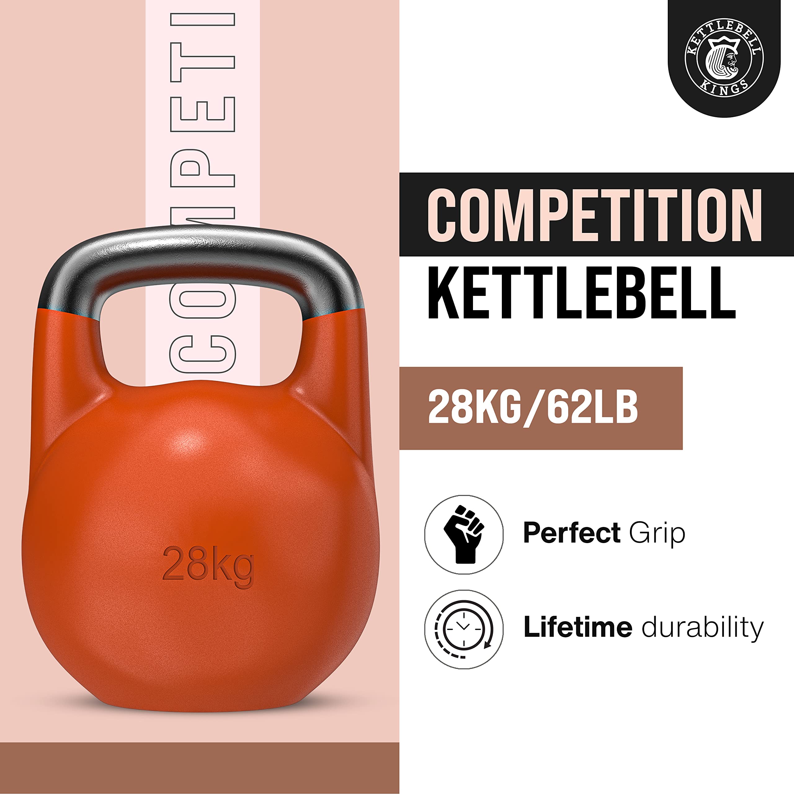 Kettlebell Kings Competition Kettlebells 8-48kg (35mm Handle) - Premium Weight Lifting Equipment for Home Gym & Strength Training | Ideal for HIIT, CrossFit & Functional Fitness Workouts for Men & Women | Perfect for High Repetition Exercises, Powerlifting & Full-Body Conditioning