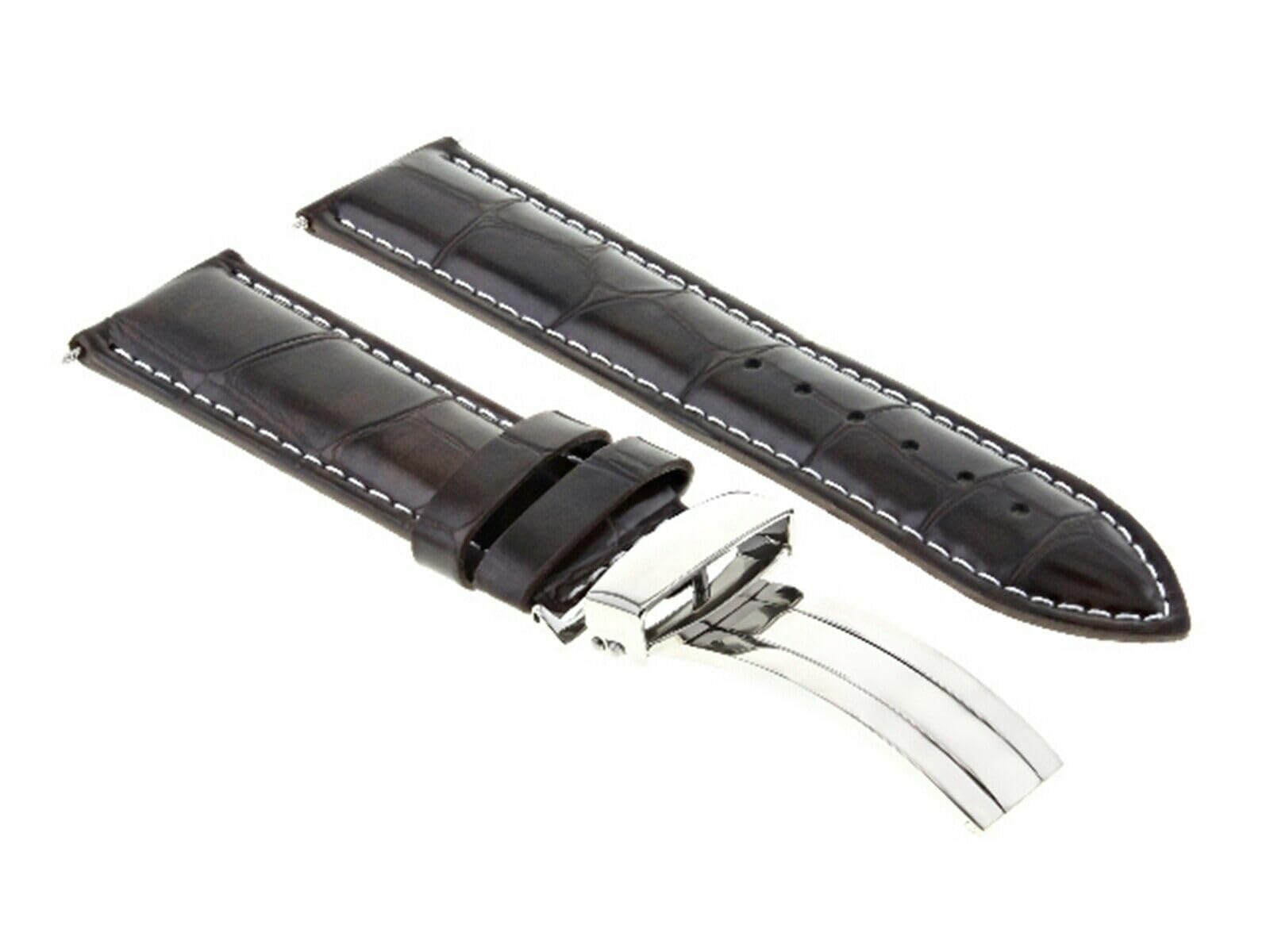 17mm Leather Watch Band for Rolex Midsize - Brown Deployment Clasp