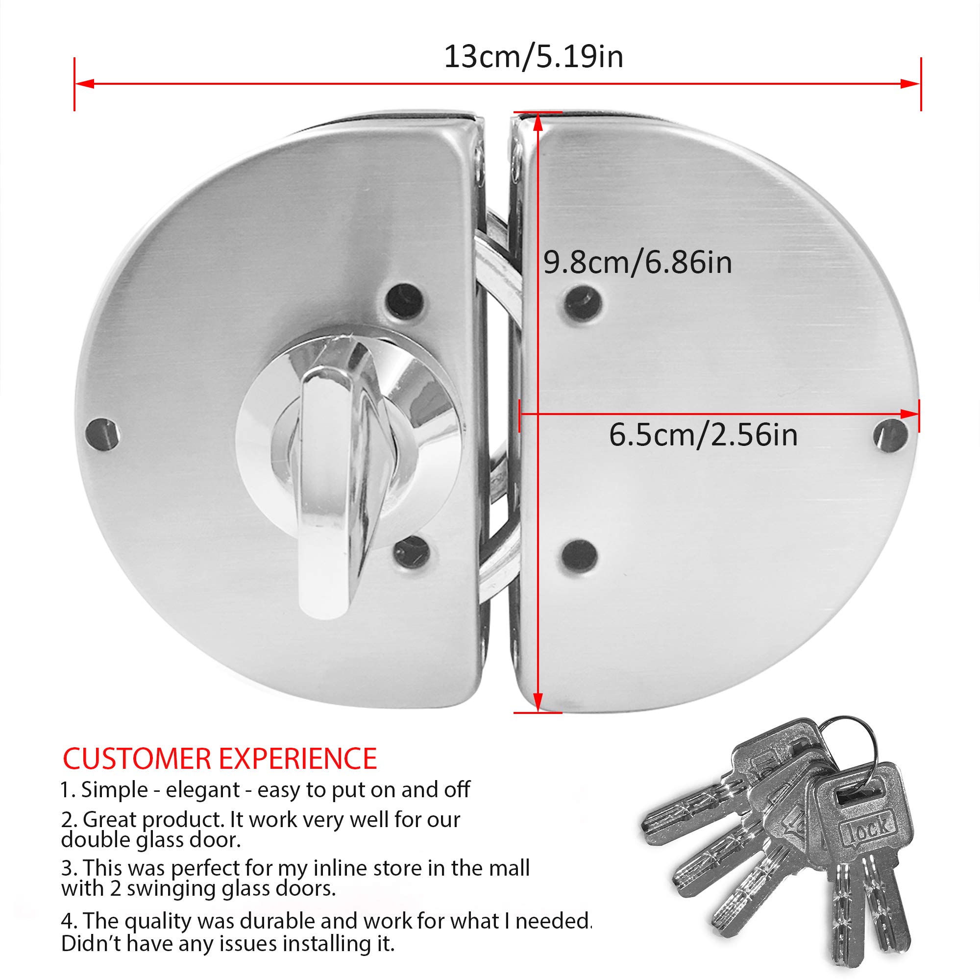 Stainless Steel Glass Door Lock for 10-12mm Glass - Office & Home Use