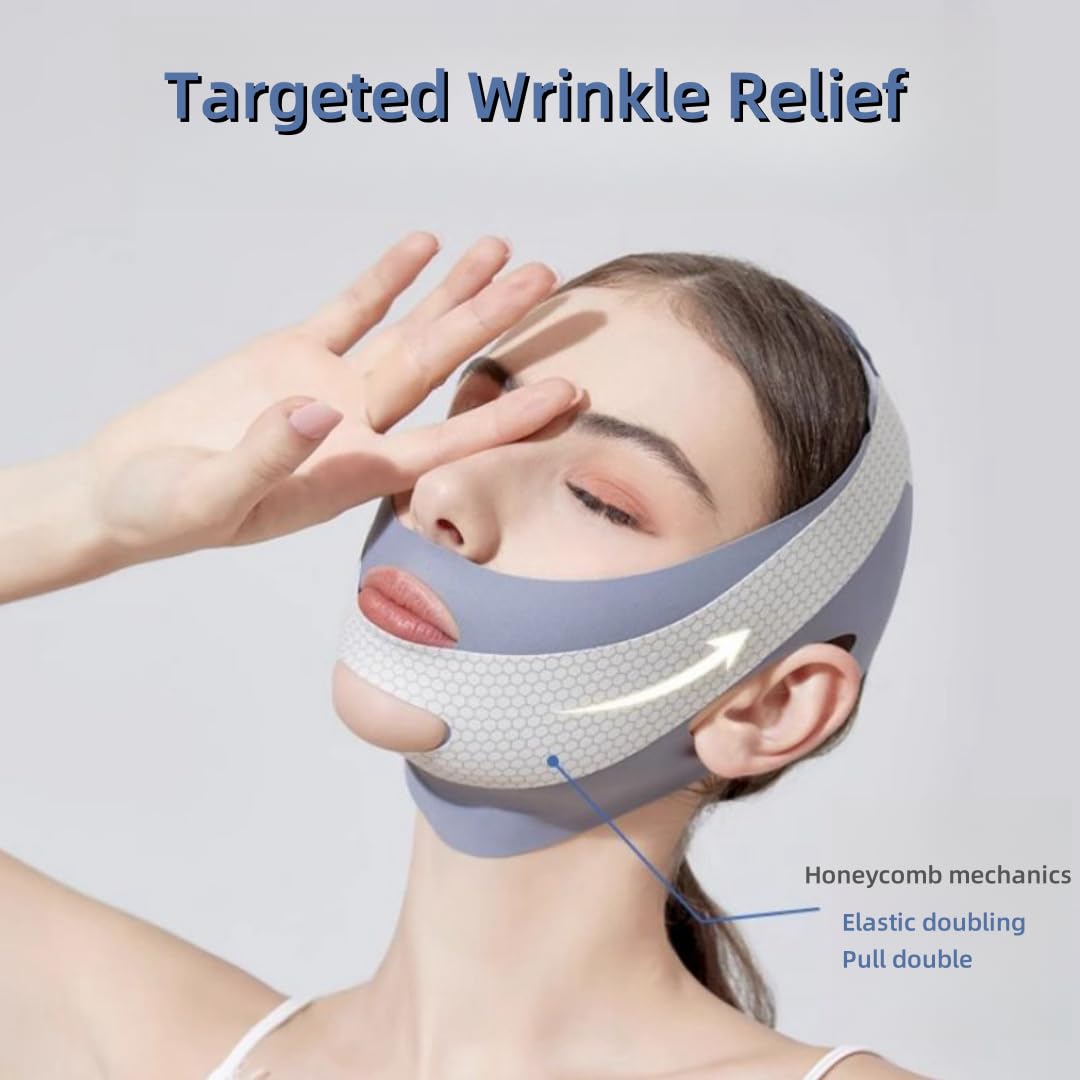 Anti-Wrinkle Face Slimming Mask - Breathable V-Line Lifting Bandage for Chin & Jawline, Wrinkle Reducer & Face Shaper for Defined V-Shape (Grey) | Perfect for Home Spa, Self-Care & Instant Face Contouring