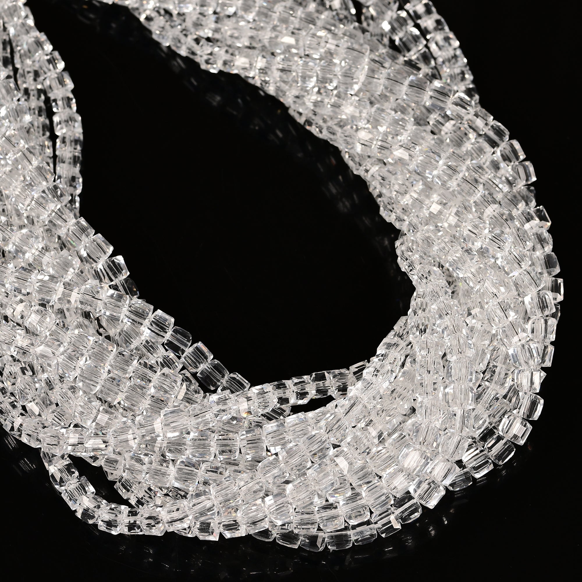 4mm Clear Crystal Glass Faceted Rubik's Cube Beads - 15.5