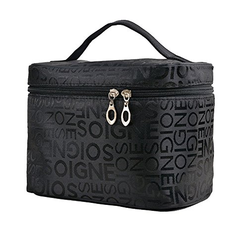Large Train Case Makeup Bag for Women - Double Zipper Cosmetic Organizer with Brush Holder, Portable Travel Toiletry Case for Brushes & Cosmetics | Perfect for Travel, Home Storage & Professional Makeup Artists