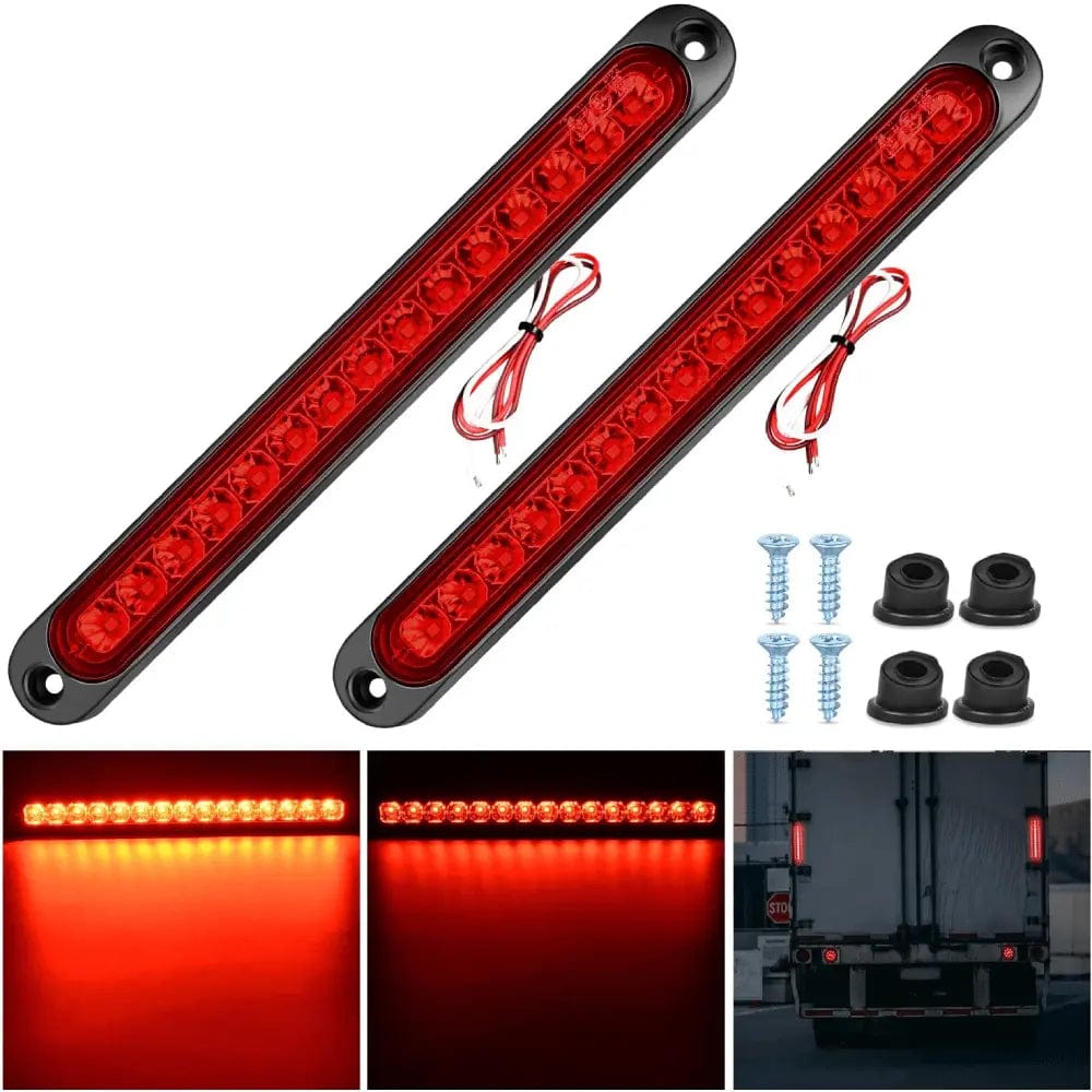 10 Inch 15 LED Red Trailer Light Bar (Pair) - Waterproof & Durable for Trucks, Trailers, Off-Road Vehicles - Perfect for Night Driving, Emergency Signaling & Heavy Duty Use