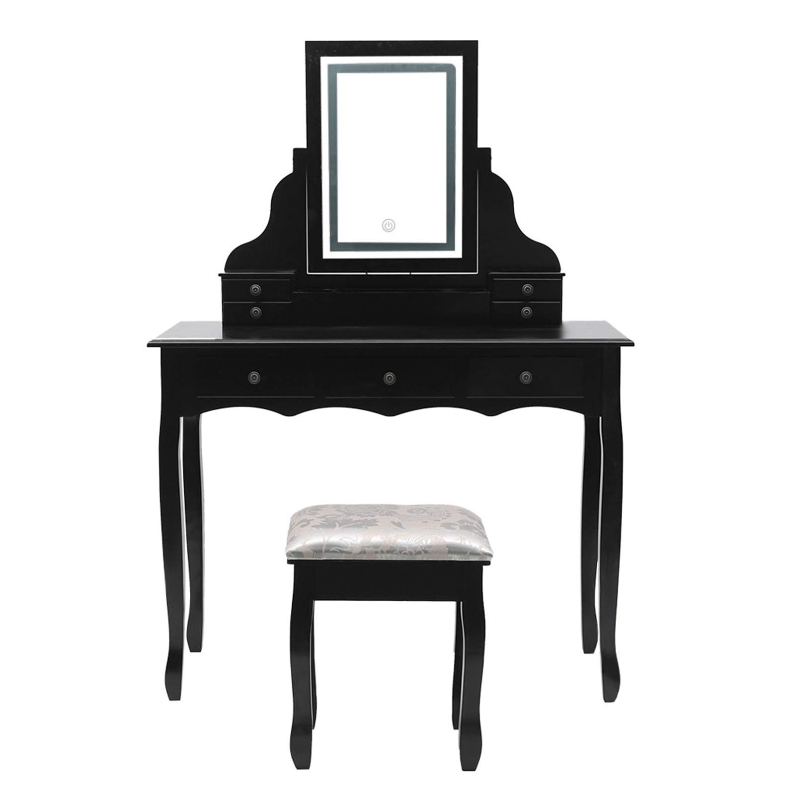 APODTY Vanity Table with LED Lighted Mirror, 7-Drawer Makeup Dressing Table with Cushioned Stool Set for Women | Bedroom Furniture, Beauty Station for Makeup & Skincare Routine
