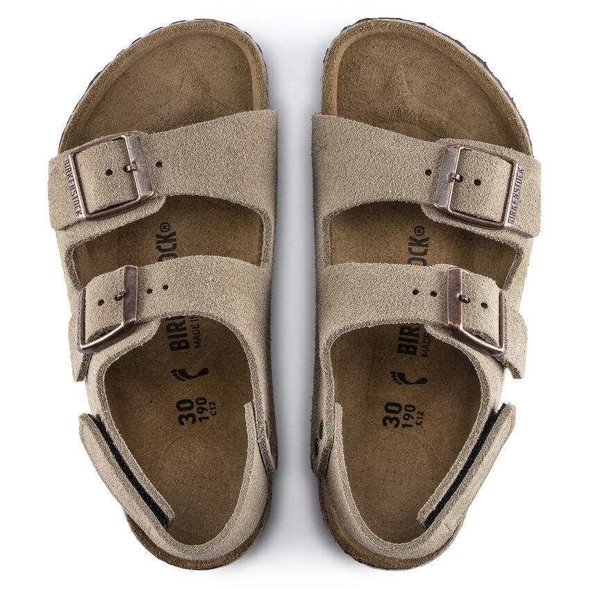 Birkenstock Kids Milano HL Suede Sandals - Comfortable Taupe Leather Footbed for Boys & Girls | Perfect for School, Beach & Outdoor Play