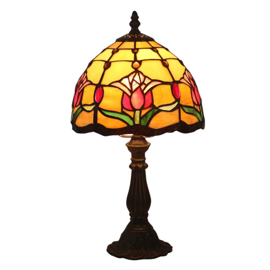 Vintage Tiffany Style 8-Inch Table Lamp with Handmade Stained Glass Shade & Zinc Alloy Base - Bedside Lighting for Bedroom, Living Room, or Office - 110-240V E27 Bulb (20x38cm) - Perfect for Reading, Decor, and Ambient Lighting