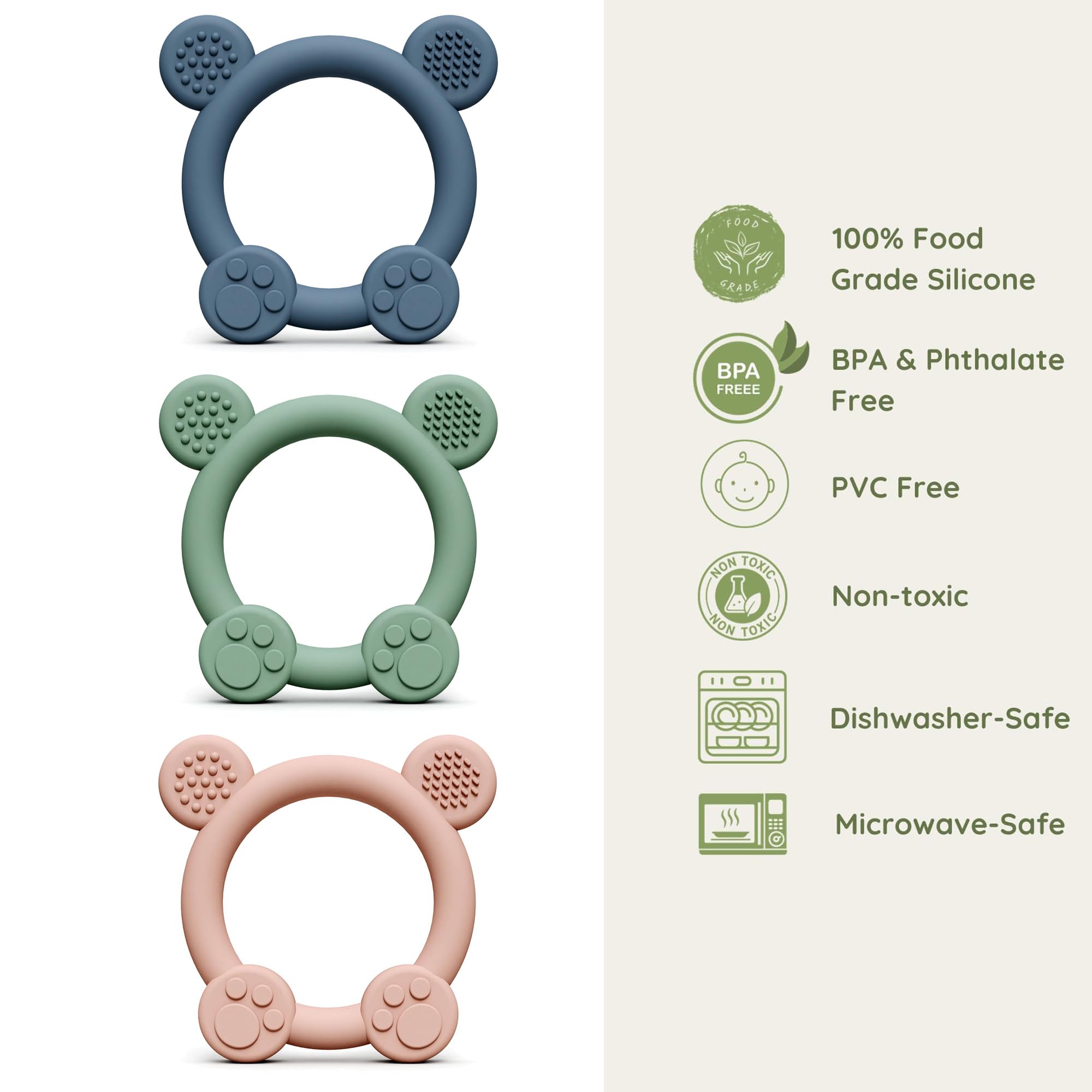 PandaEar 3 Pack Silicone Baby Teething Toys - BPA Free Teether Rings for 0-12 Months Infants, Relieves Sore Gums | Perfect for Home, Travel & Daycare Use