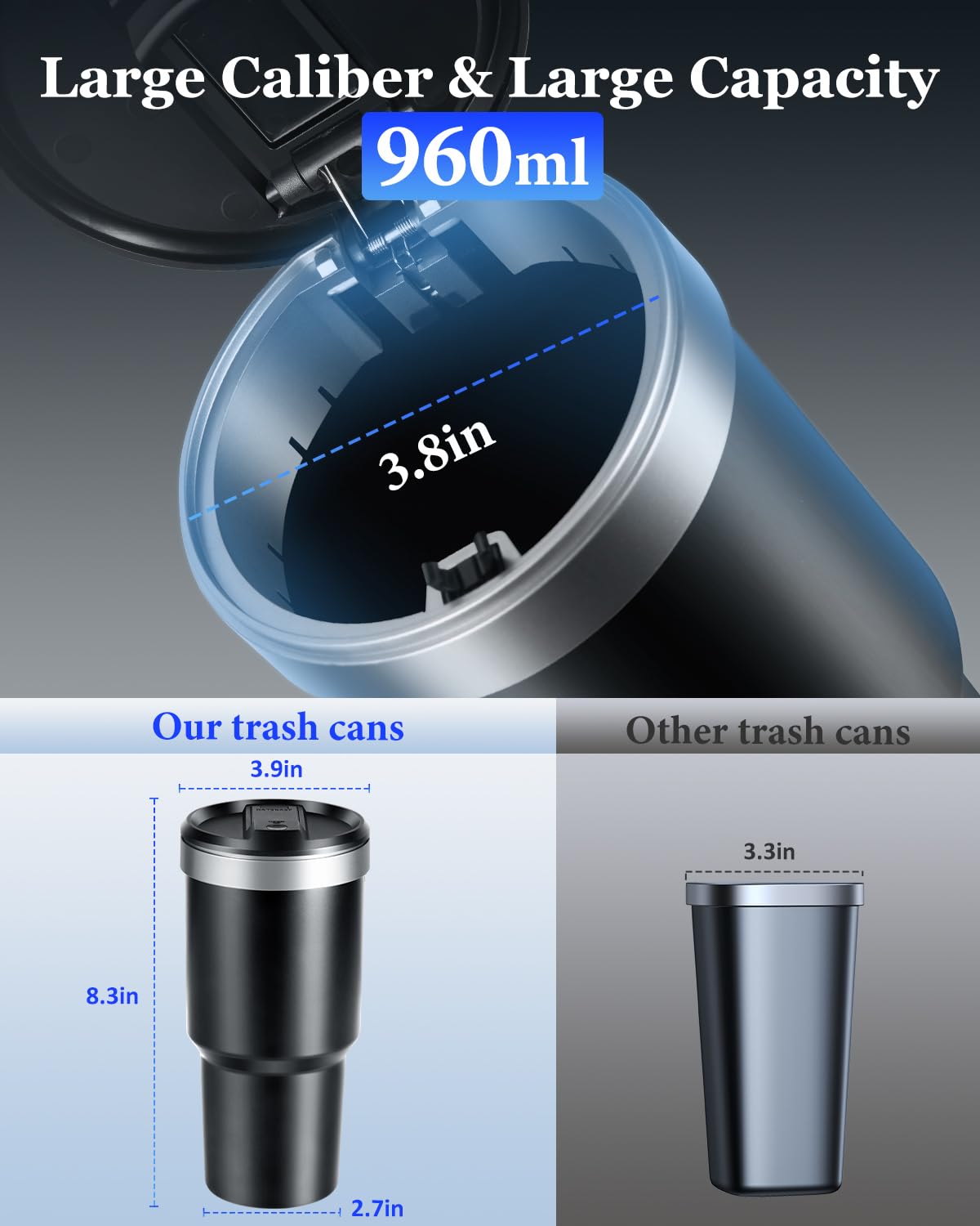 Mini Car Trash Can with Lid & 45 Trash Bags - Small Cup Holder Garbage Bin for Front Seat, Vehicle Accessories for Men & Women - Perfect for Road Trips, Commuting & Keeping Your Car Clean (Black)