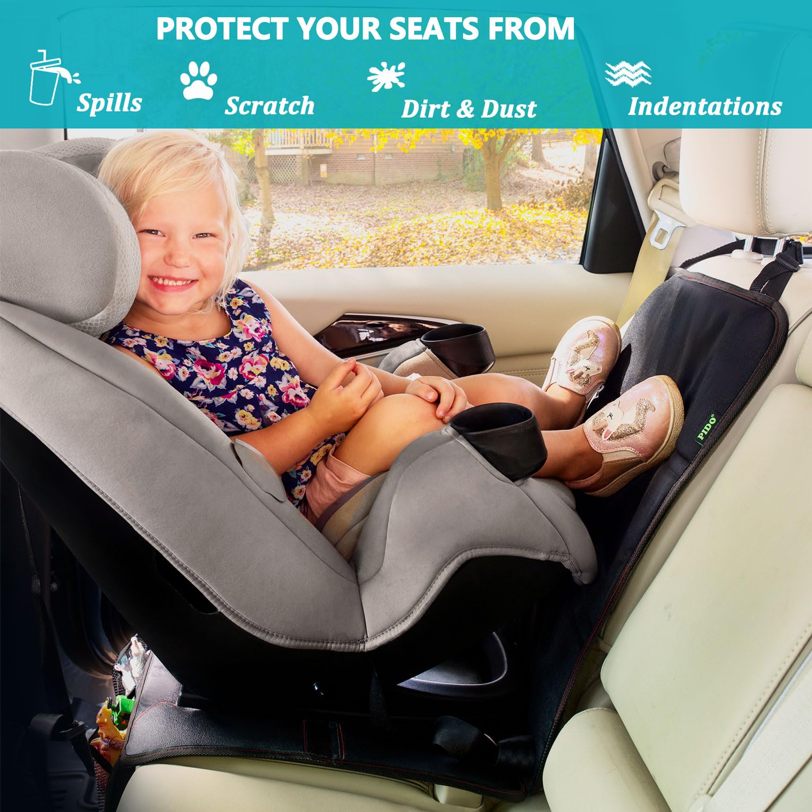 PIDO 2 Pack Waterproof Car Seat Protector for Child Safety Seat - Non-Slip Backing & Thick Padding - Black with Red Stitching - Perfect for Baby Car Seats, Strollers & Travel Accessories