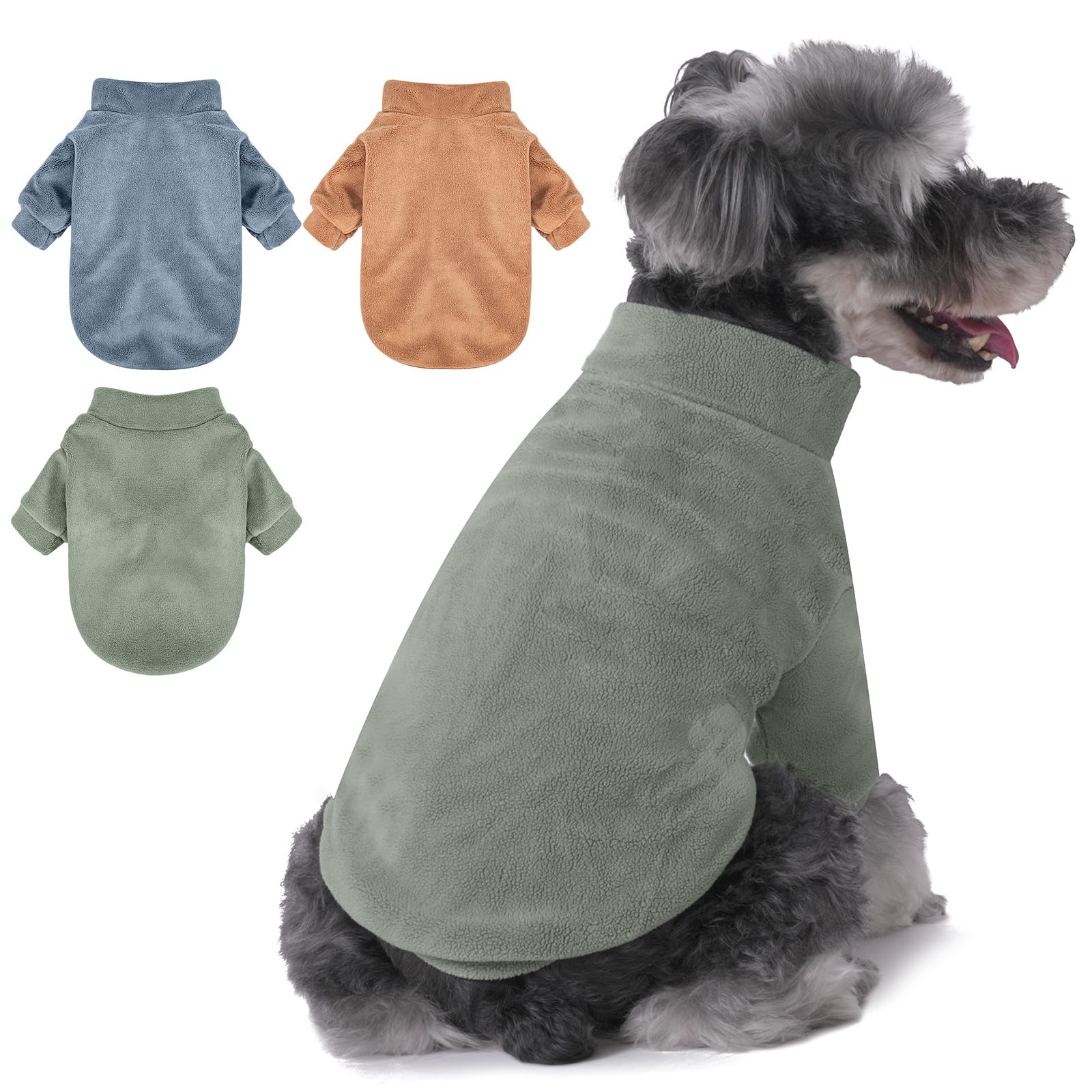 3 Pack Ultra Soft & Warm Dog Sweaters for Small Dogs - Winter Puppy Clothes for Girls & Boys (Light Blue, Olive, Brown) | Perfect for Cold Weather Walks & Indoor Comfort