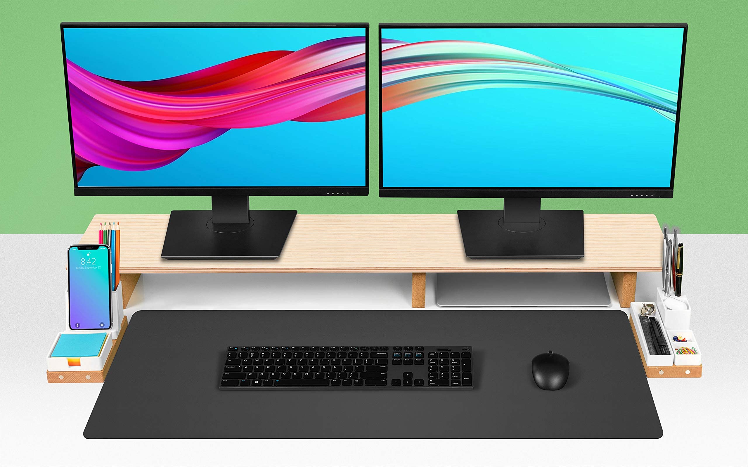 Premium Genuine Leather Desk Pad & Monitor Stand - Ergonomic Laptop Riser with Non-Slip Base for Home Office, Gaming Setup, and Workspace Organization
