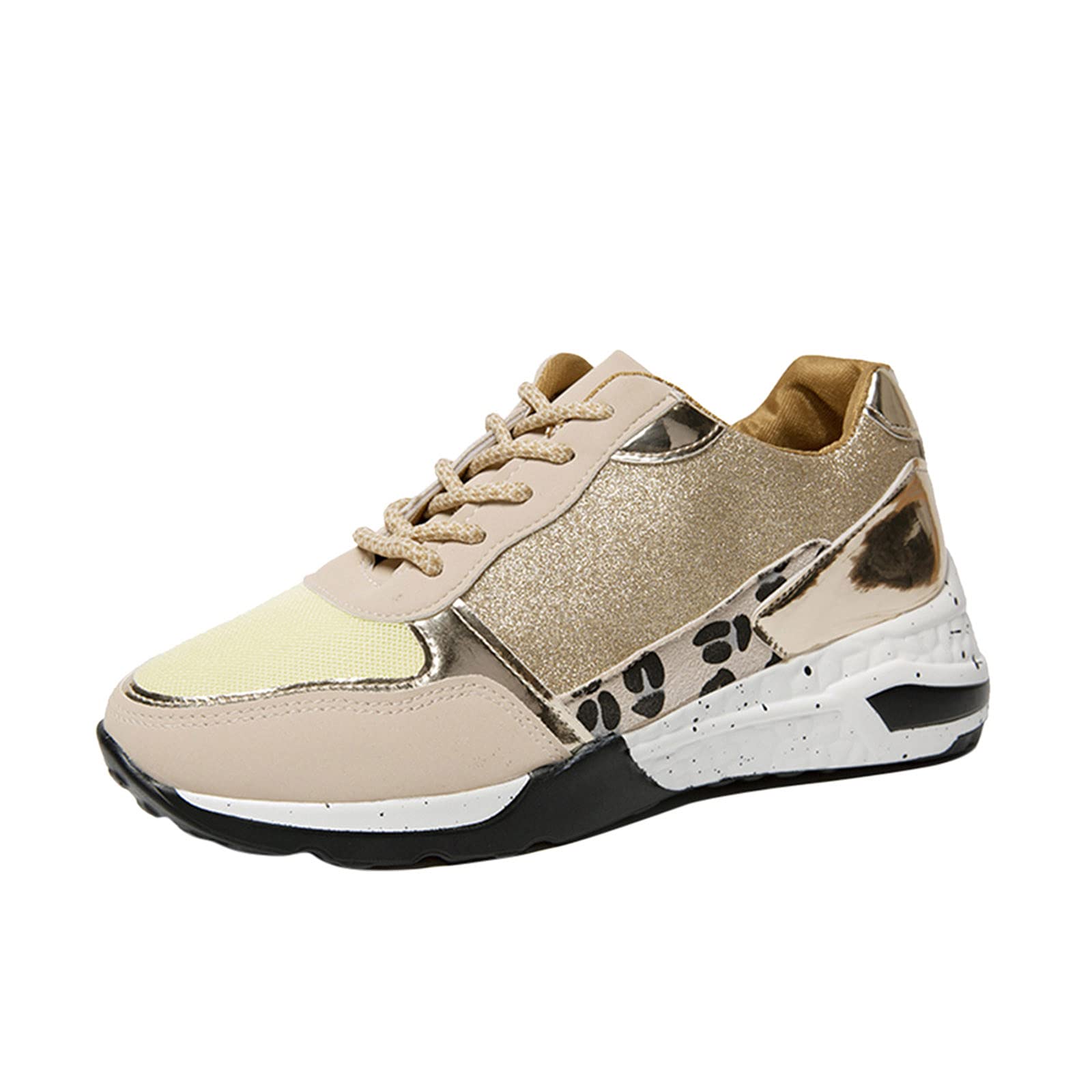 Women's Fashion Sneakers - Sparkling Sequins Lace-Up Casual Shoes for Women | Comfortable White Sneakers in Extended Sizes | Perfect for Everyday Wear, Office & Weekend Outings