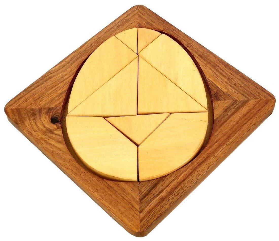 Handmade Wooden Egg Tangram Puzzle - 6 Inch, 9 Pieces - Educational Brain Teaser for Teens & Adults - Perfect Gift for Boys 14+ - Great for Stress Relief, Classroom Activities & Family Game Night