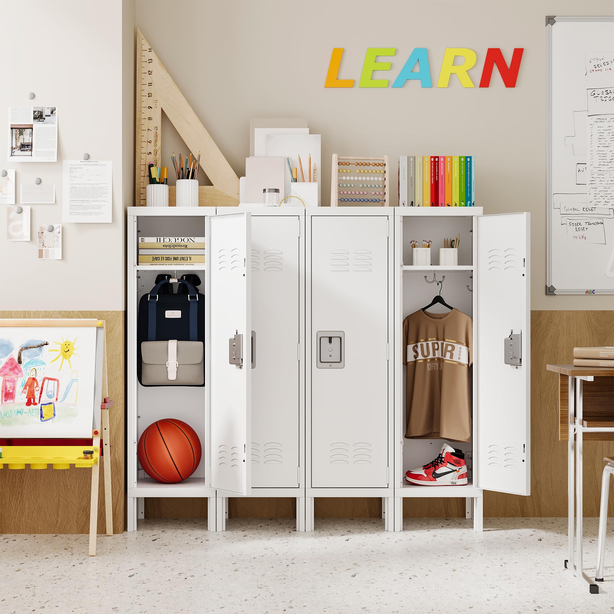 White Metal Storage Locker with Hooks - Single Door Steel Locker for Home, Office, Gym & School - Secure Employee Storage Solution for Clothes, Shoes & Personal Items