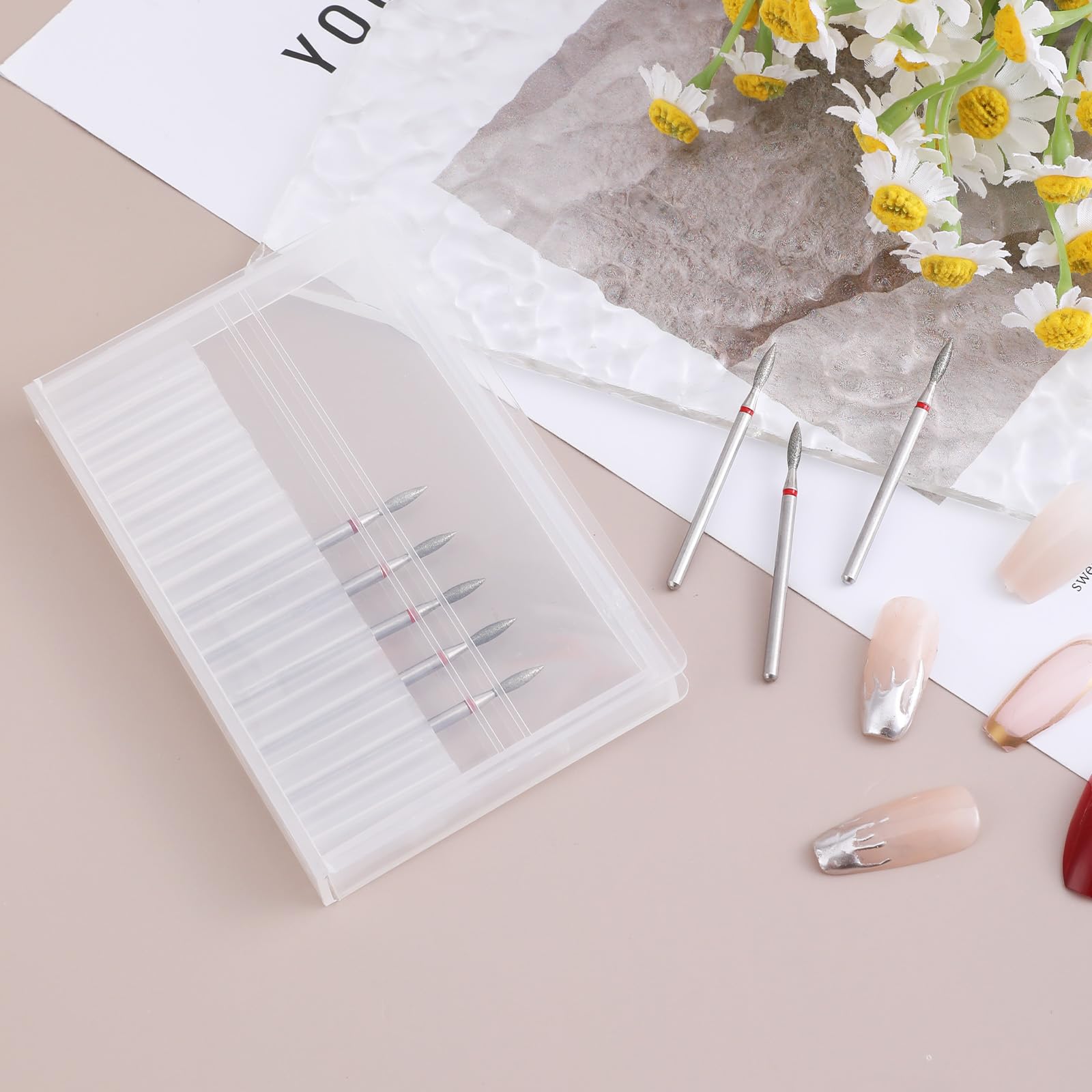 8-Piece Flame Cuticle Drill Bit Set - Fine Grit Diamond Nail Bits for Russian Manicure & Cuticle Care | Professional Electric Nail File Accessories for Salon & Home Use | Perfect for Dead Skin Removal & Nail Preparation