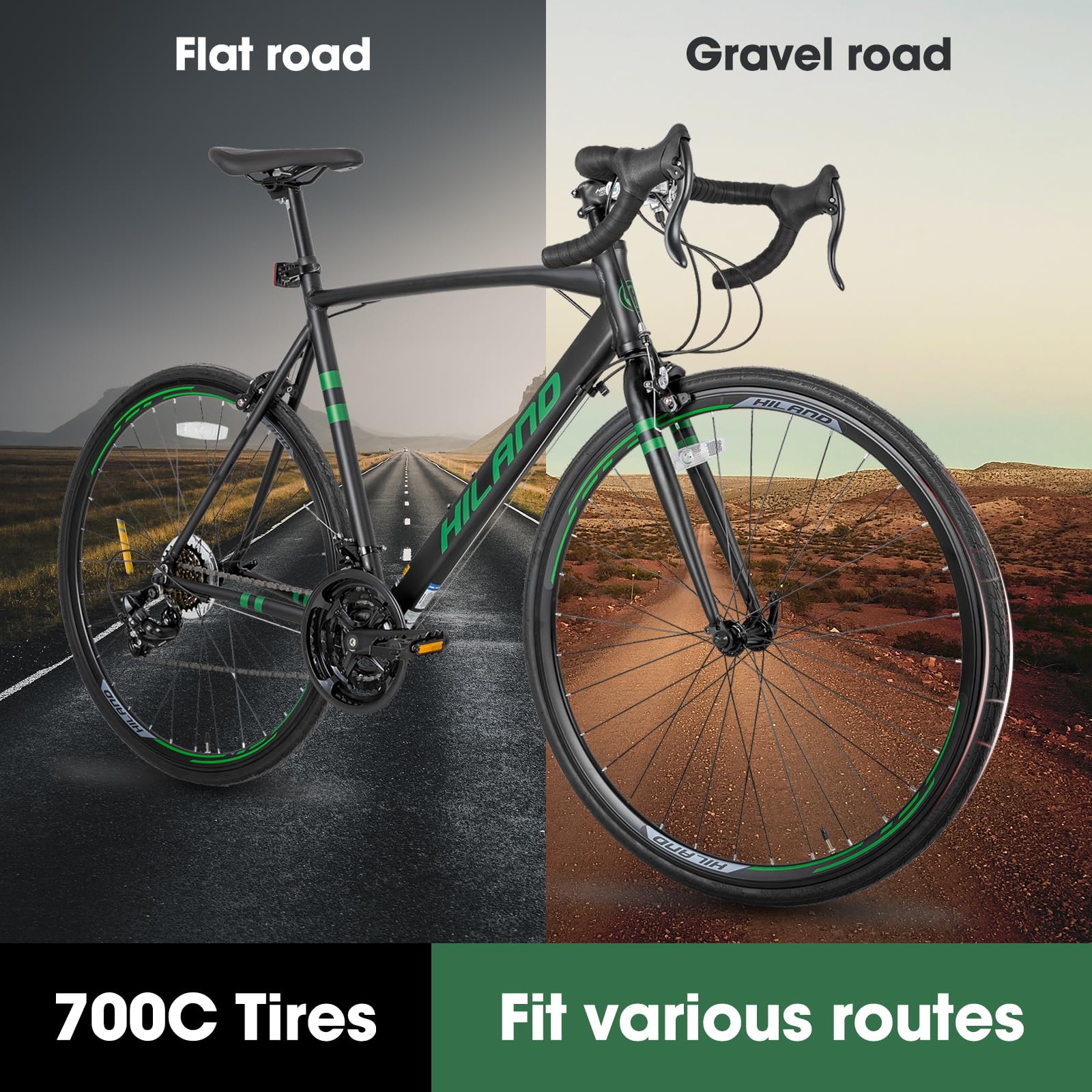 HILAND 700c Road Bike 14-Speed Aluminum Frame Lightweight Racing Bicycle - Perfect for Men & Women Commuting, Fitness & Urban Cycling Adventures