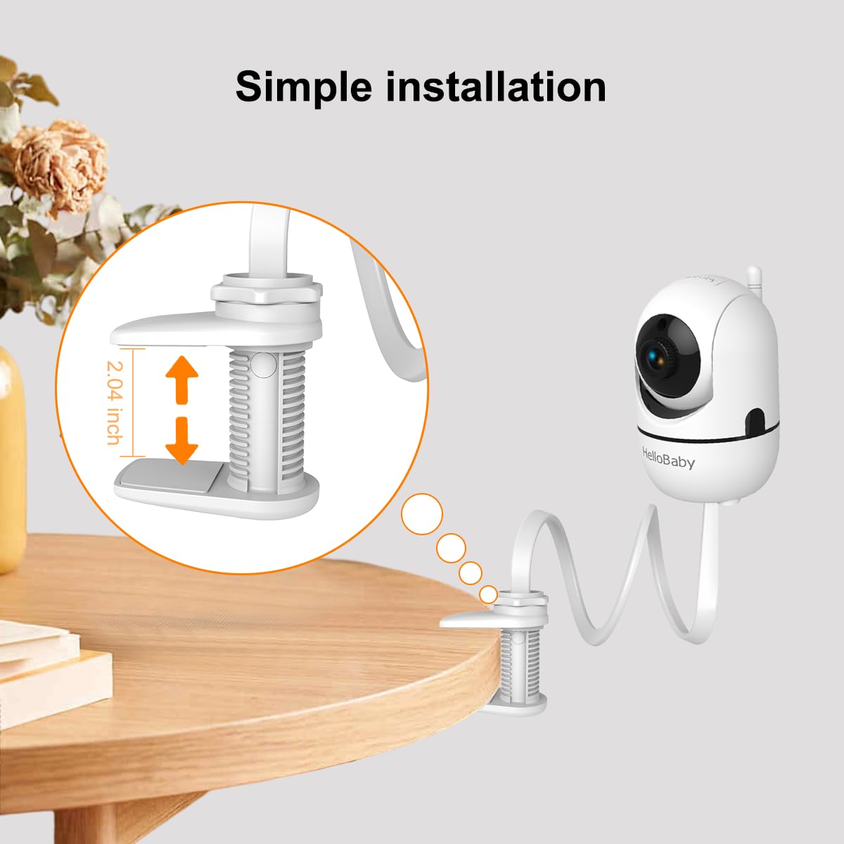 HelloBaby 5'' HD Video Baby Monitor with Camera & Audio, 30-Hour Battery Life, Flexible Crib Clip & Long Gooseneck Arm - Perfect for Nursery, Travel & Nighttime Baby Monitoring