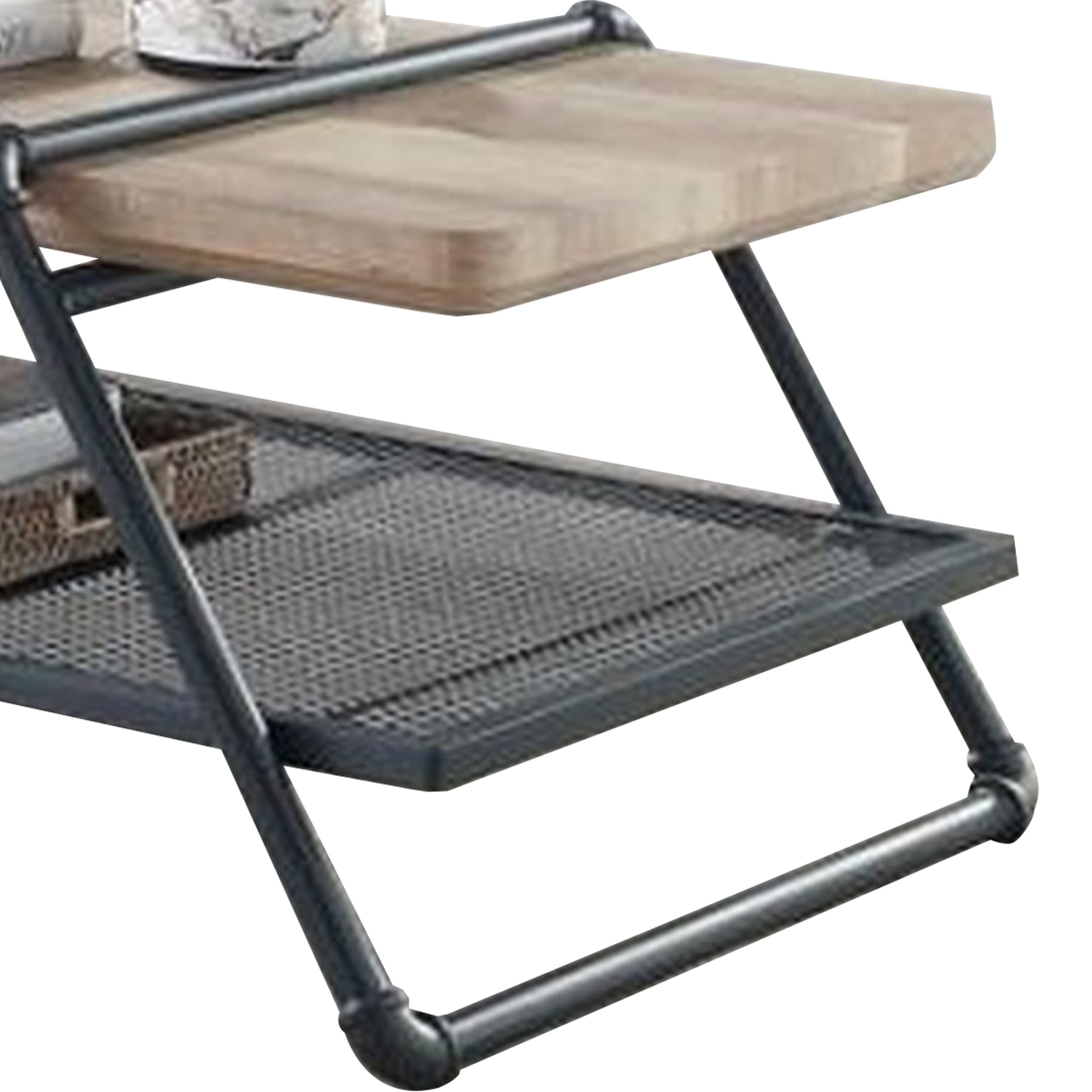 Benjara Modern Coffee Table with Wooden Top & Metal Mesh Shelf - Brown & Black Finish for Living Room, Lounge, or Office Decor
