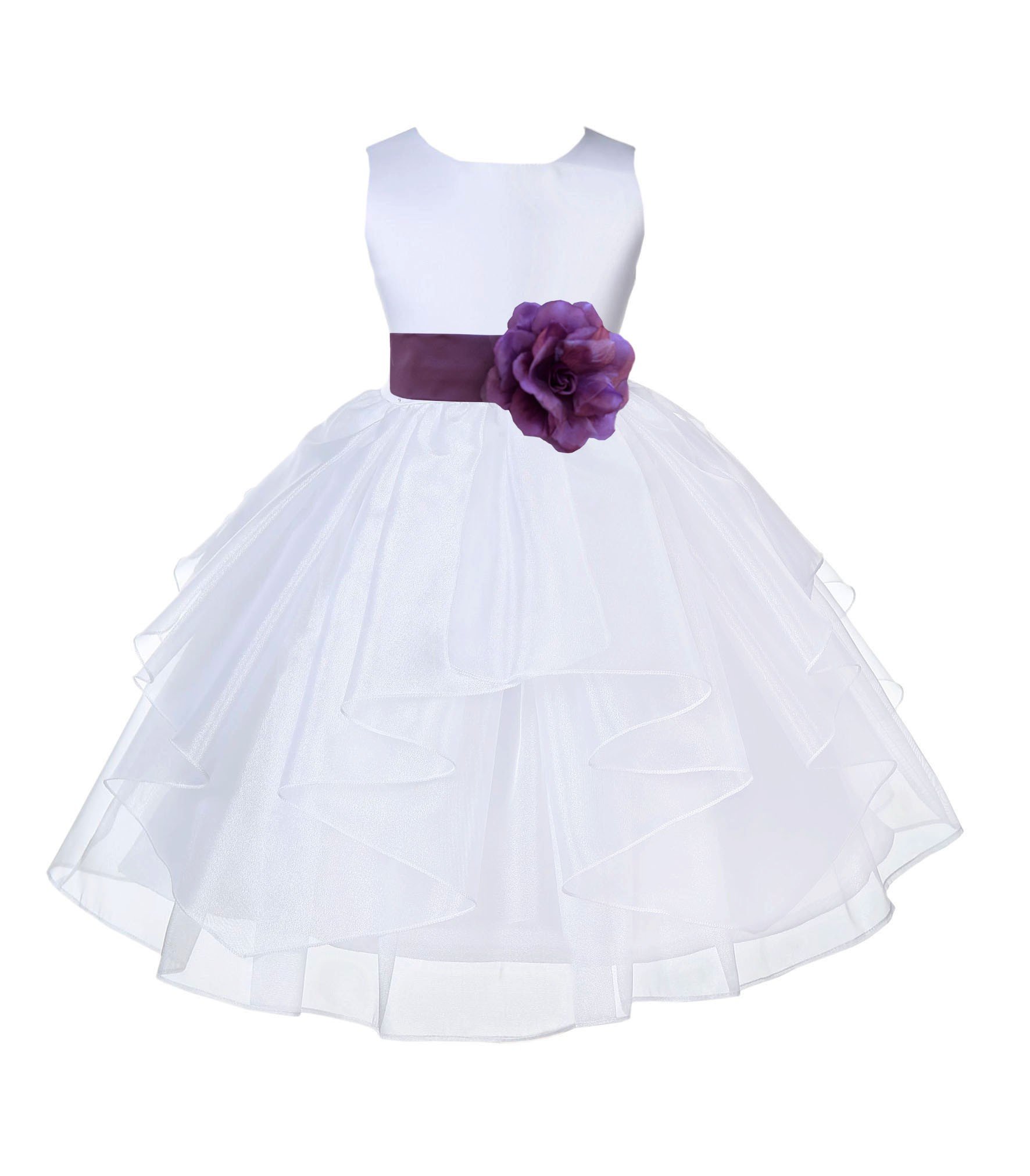 Elegant White Flower Girl Dress for Weddings - Pigeon Blue, Pink, Wisteria, Red, Mercury Gray & Black | R13S | Perfect for Bridal Parties, First Communion & Special Occasions