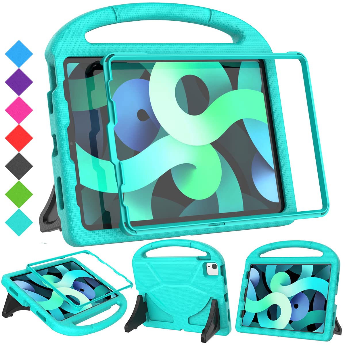 SUPLIK Shockproof Kids Case for iPad Air 5th/4th Generation (10.9 inch, 2022/2020 Model) - Durable Protective Cover with Built-in Screen Protector & Handle Stand - Compatible with Apple iPad Air Gen 4/5 & iPad Pro 11 (Old Version) - Cyan Blue - Perfect for School, Travel & Home Learning