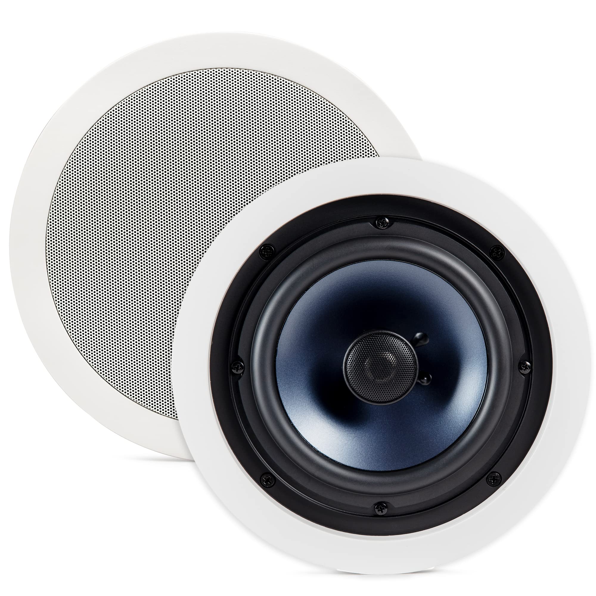Polk Audio RC80i 2-Way Premium 8-Inch In-Ceiling Speakers (Pair) - High Performance, Moisture-Resistant for Bathroom, Kitchen & Outdoor Use - Perfect for Home Theater & Whole House Audio (White, Paintable Grille)