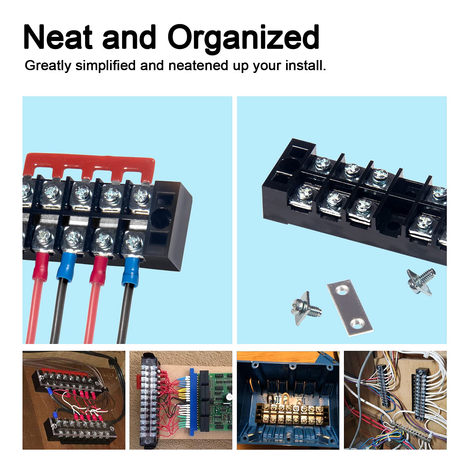 MILAPEAK 600V 15A Dual Row Screw Terminal Block and Strip - 6 Sets with 8/10/12 Positions, Cover, Pre-Insulated Terminals, Barrier Strips, Jumpers & Fork Connectors | Electrical Wiring, DIY Projects, Home & Industrial Use