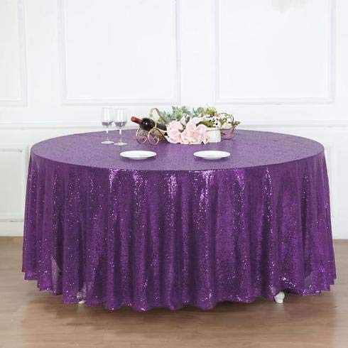 120 Inch Sequin Round Tablecloth - Big Payette Purple Premium Quality for Wedding, Birthday, Christmas Party & Hall Decoration | Elegant Dining & Event Table Cover