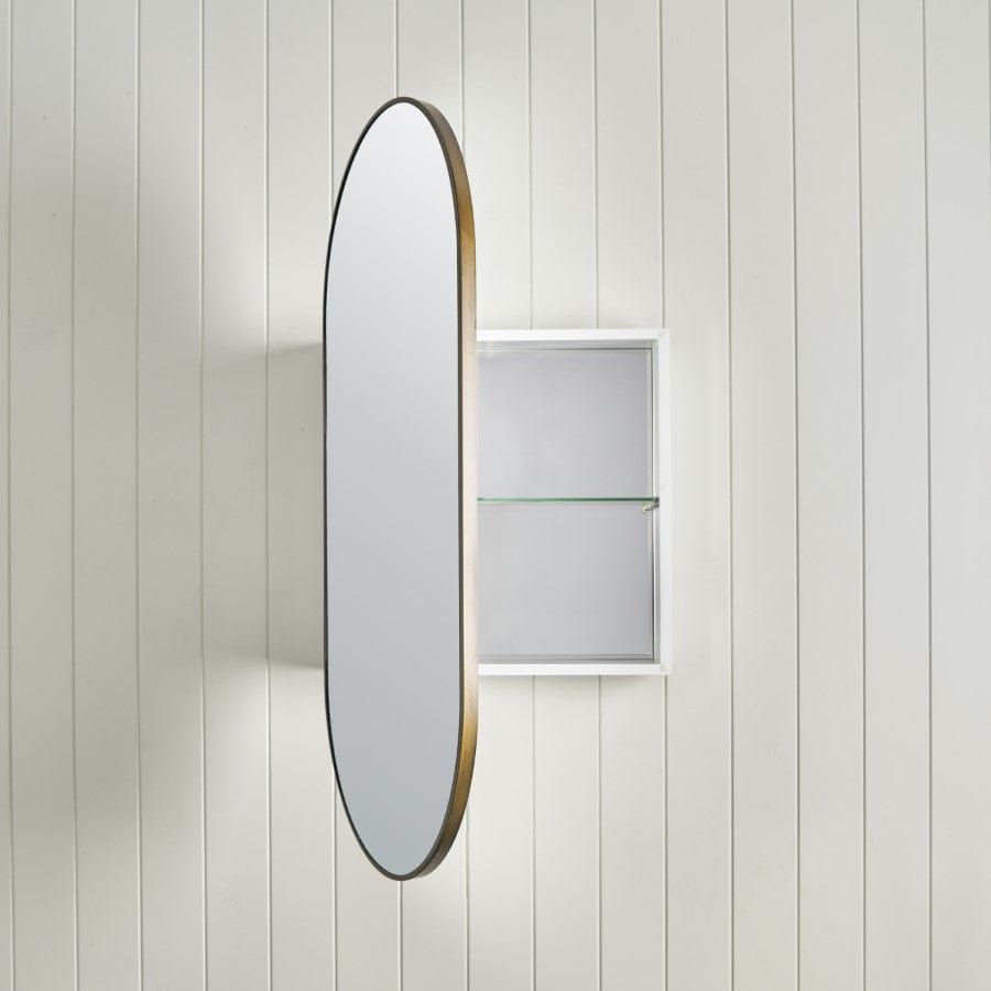 Antique Brass Oval Mirror Cabinet - Elegant Bathroom Vanity Mirror with Storage for Modern & Vintage Home Decor