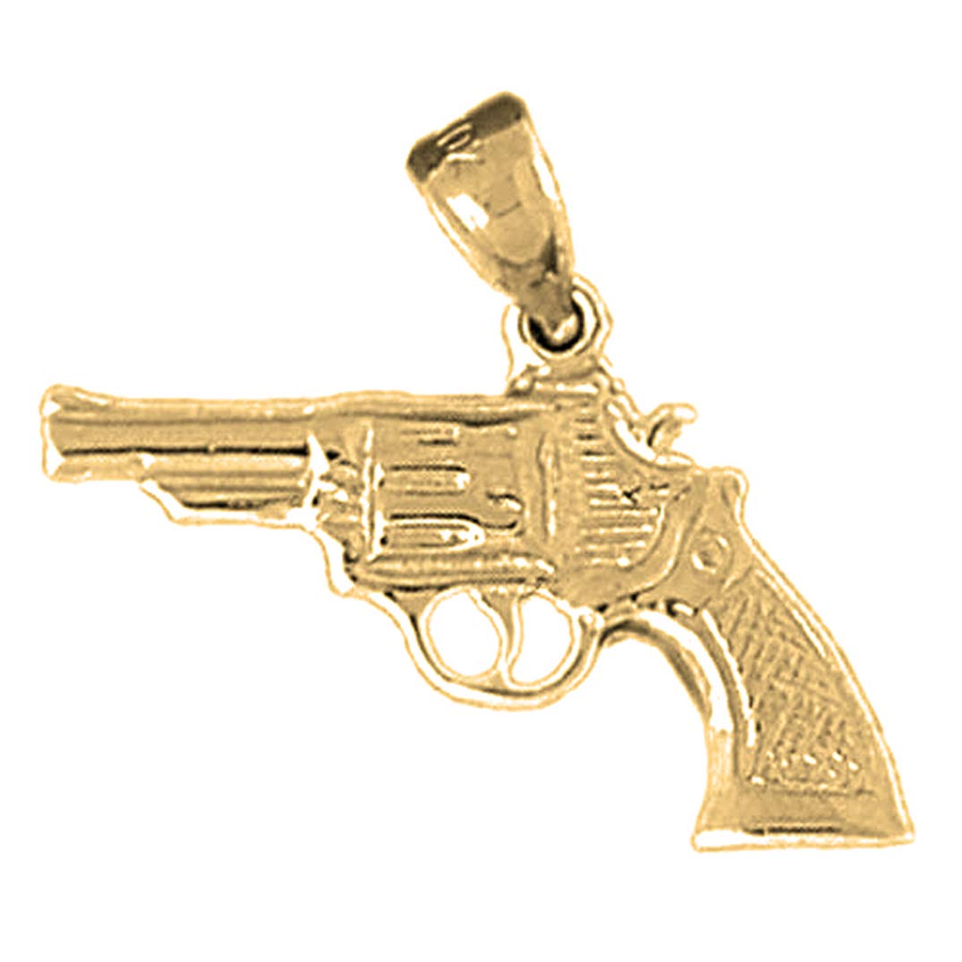 14K Yellow Gold Revolver Gun Pendant Necklace - 23mm Handcrafted Jewelry for Men & Women - Perfect for Gifts, Western Fashion, and Gun Enthusiasts
