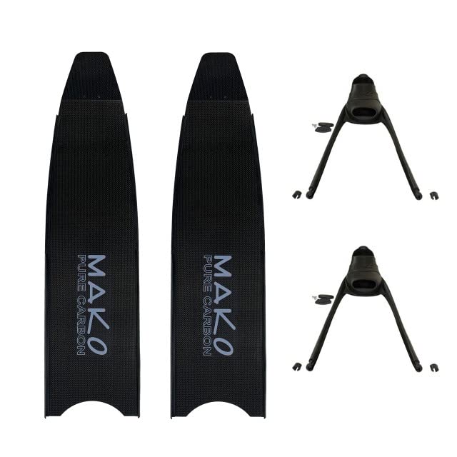 MAKO Spearguns 100% Pure Carbon Fiber Freediving Fins with Interchangeable Blades - Lightweight Spearfishing Gear for Deep Diving & Underwater Hunting