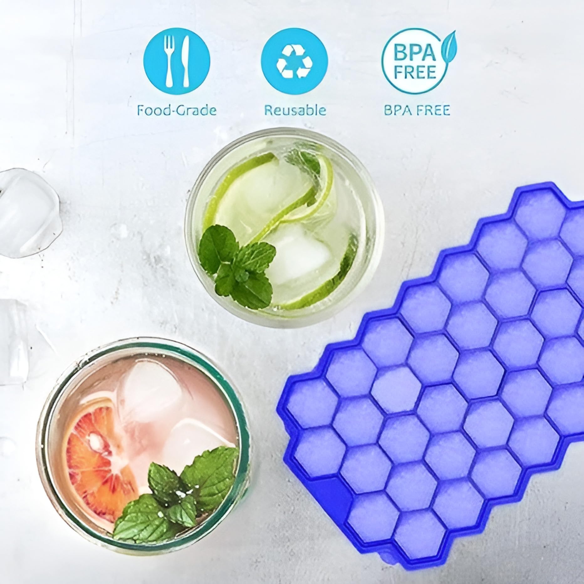 FLOSSYMART 37-Cavity Honeycomb Silicone Ice Cube Tray for Freezer - Reusable Small Ice Molds for Chilled Drinks, Cocktails, Chocolate & Cake Making - BPA-Free Multicolor Ice Cube Maker (Perfect for Parties, Home Bars & Summer Beverages)