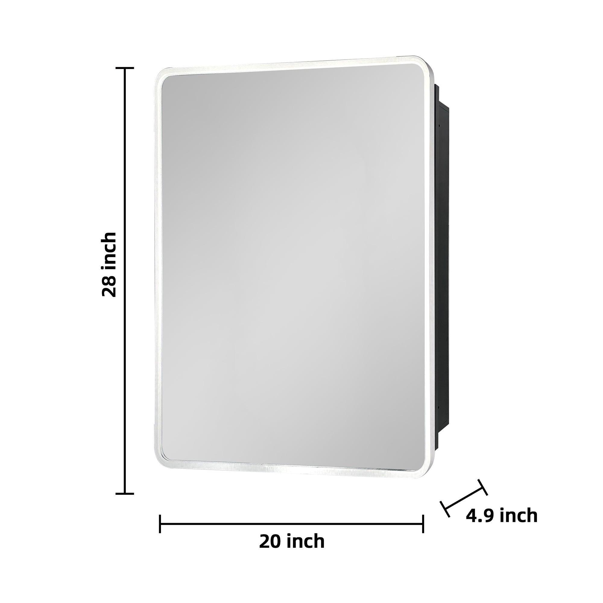 20 x 28 Inch Silver Metal Framed Wall Mount/Recessed Bathroom Medicine Cabinet with Mirror - Perfect for Small Bathrooms, Vanity Storage & Modern Home Decor