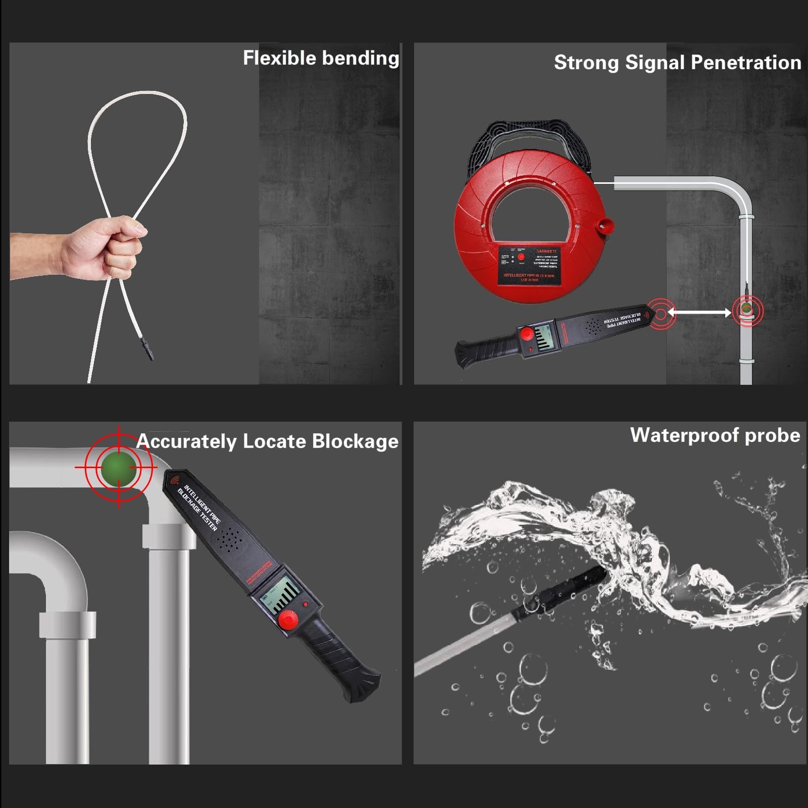 Underground Pipe Locator - 40M PVC/Plastic/Metal Water Pipe Blockage Detector & Sewer Scanner | Professional Plumbing Tool for Detecting Clogs in Underground Pipelines | Ideal for Home Repairs, Construction Sites, and Municipal Maintenance