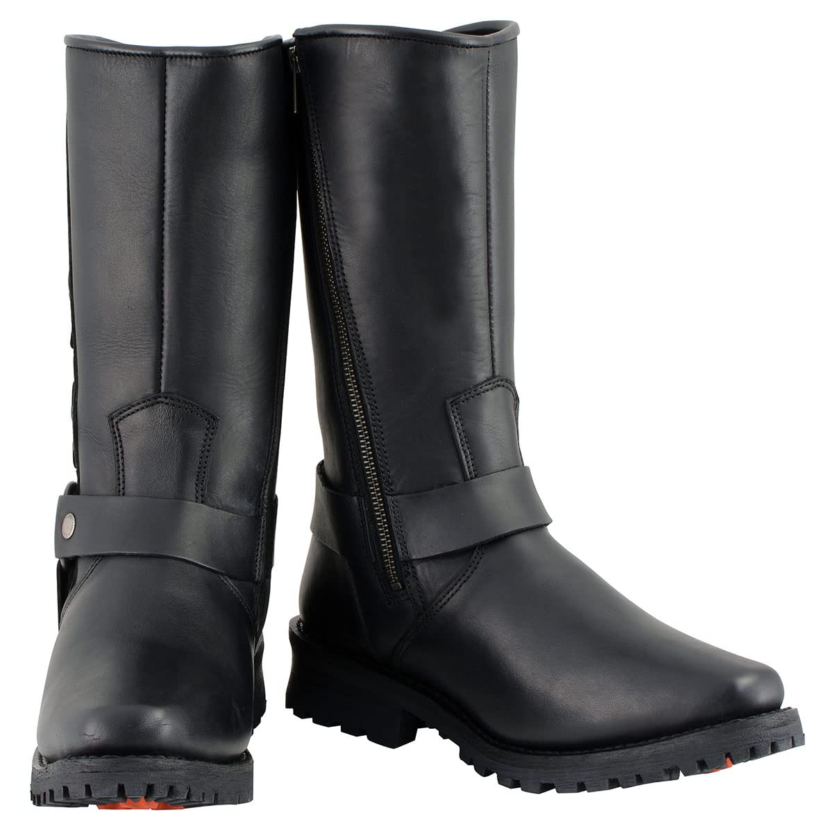 Milwaukee Leather MBM9025 Men's Black Leather Motorcycle Boots with Braid & Riveted Details - Durable Riding Boots for Harley Davidson & Cruiser Bikes