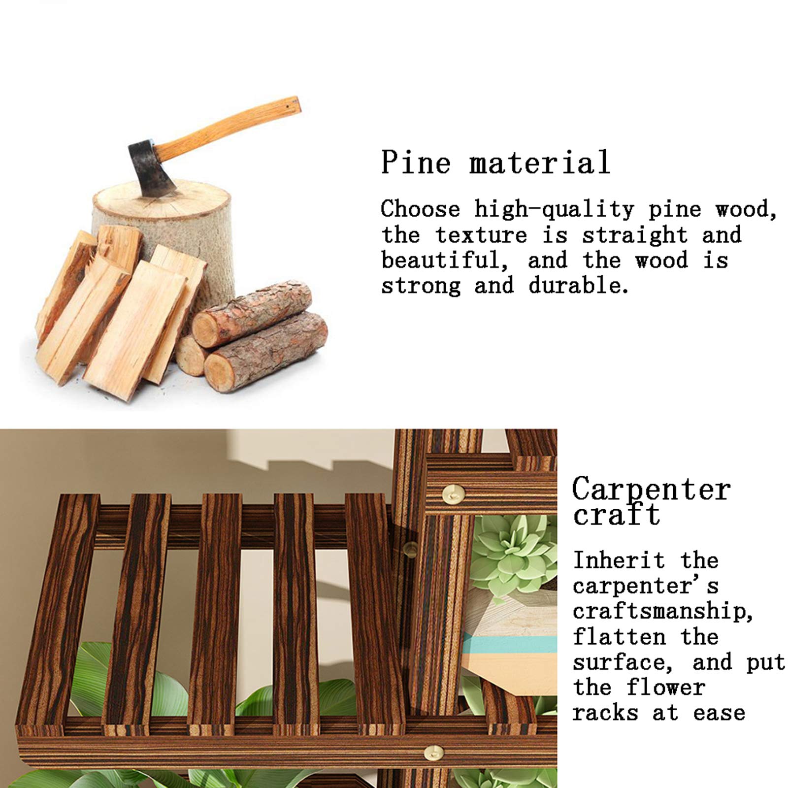 Pine Wood Plant Stand - Indoor & Outdoor Flower Pot Holder Shelf with Adjustable Height for Garden, Patio, Living Room | Perfect for Displaying Plants, Herbs & Home Decor