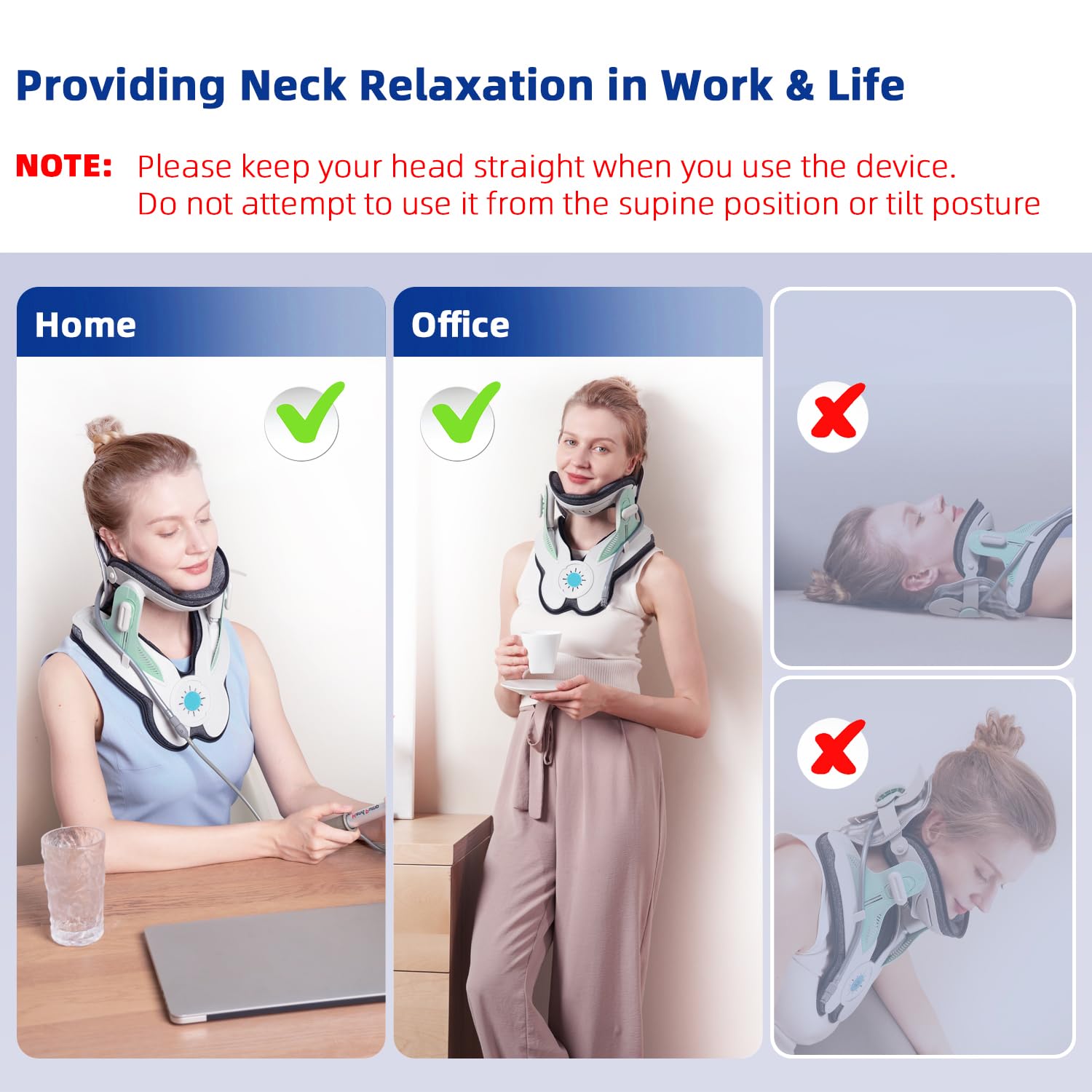 Twinklepoch Adjustable Cervical Neck Traction Device - 3 Power Levels for Neck Pain Relief, Manual Air Pump, Home Physical Therapy - Perfect for Office Workers, Seniors & Post-Surgery Recovery (Blue)