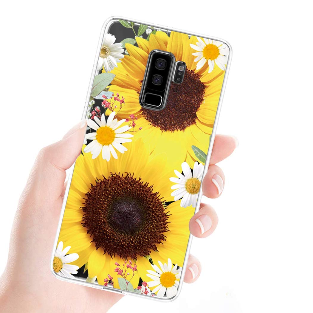 Samsung Galaxy S9 Plus Phone Case - Clear Soft TPU Shockproof Protective Cover for Women & Girls | Trendy Sunflower Design | Perfect for Everyday Use, Work & Travel